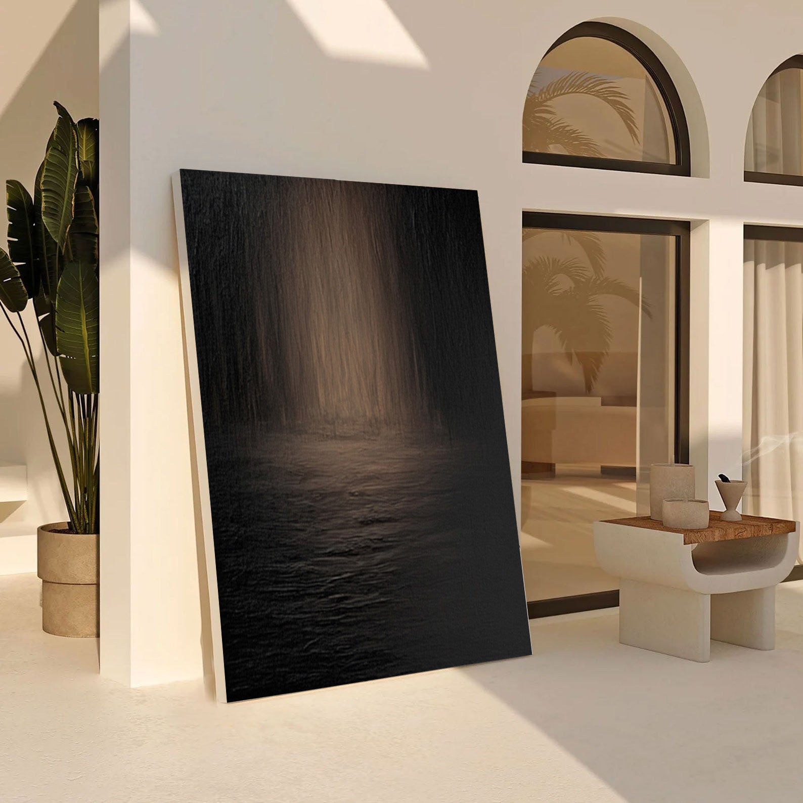 Modern Minimalist Painting of Dark Water and Blurred Depths #BGA 284