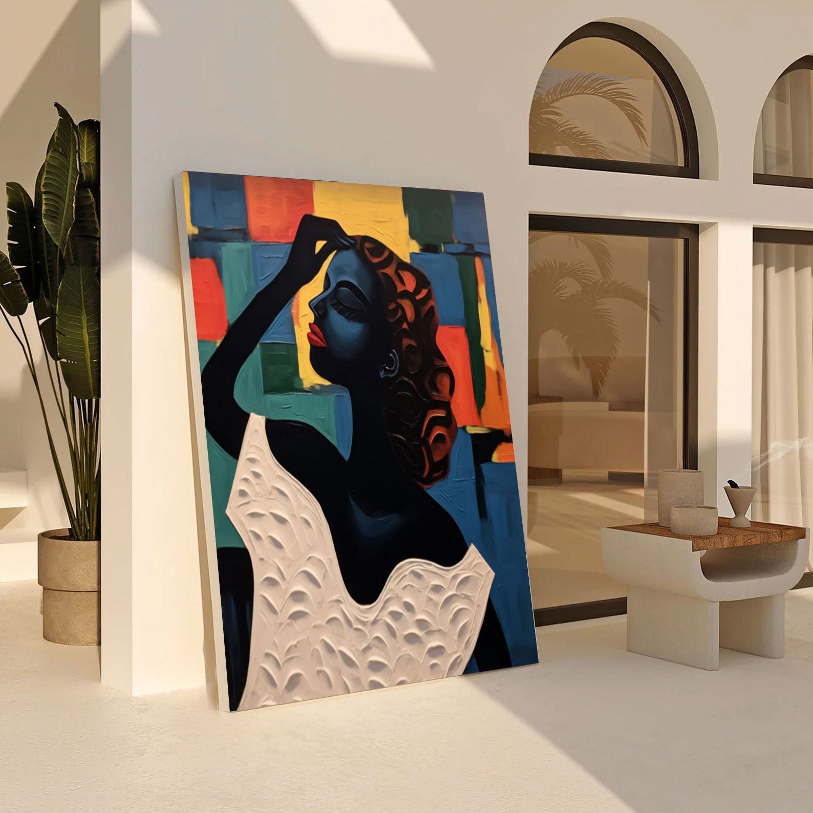 Textured Portrait with Bold Color Geometry, Modern Wall Art #BGA 257