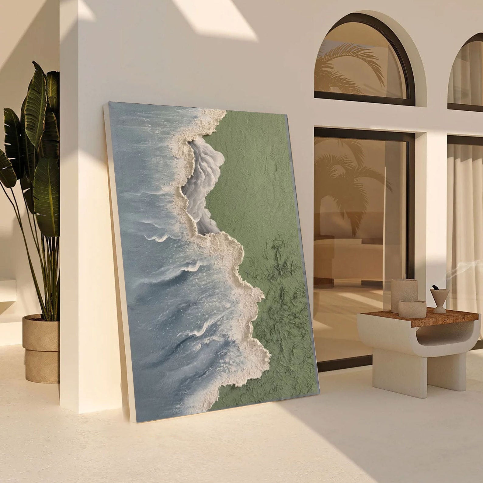 Contemporary Overhead Beach Painting, Tactile Coastal Art #BGA 244