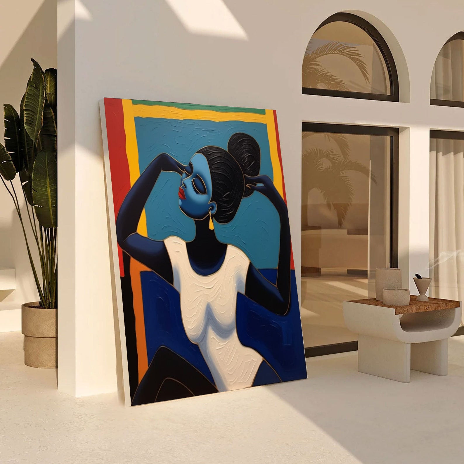 Stylized Portrait with Textured Color Blocks, Modern Wall Art #BGA 262