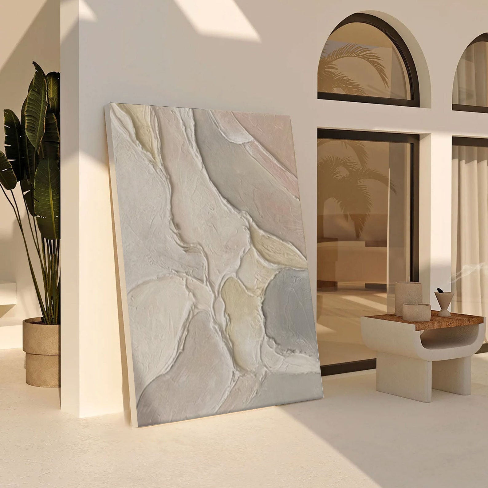 3D Beige White Gray Painting, Modern Abstract Wall Art #BGA 203