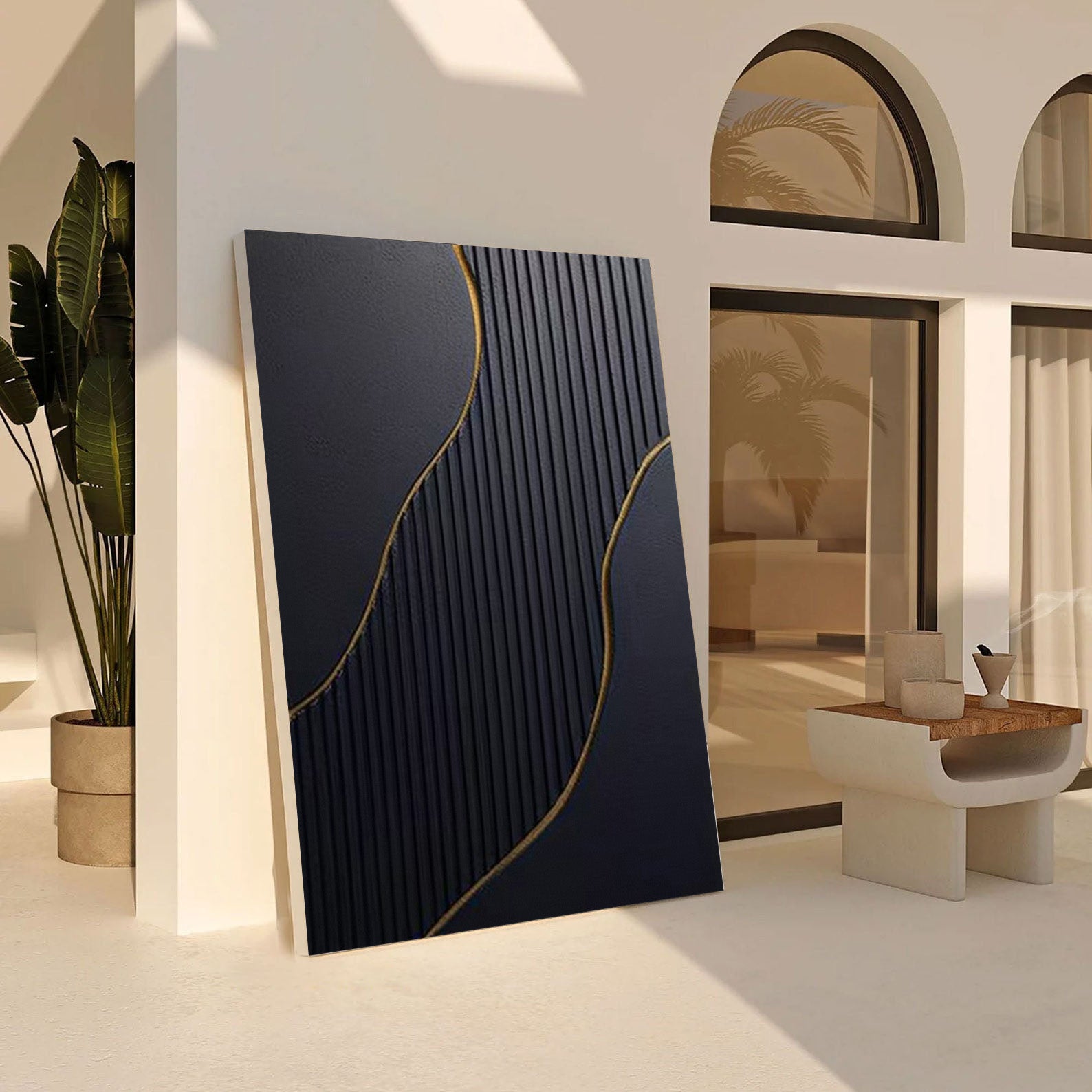 Sculpted Shadow & Gold: Modern Abstract, Textured Wall Decor #BGA 195