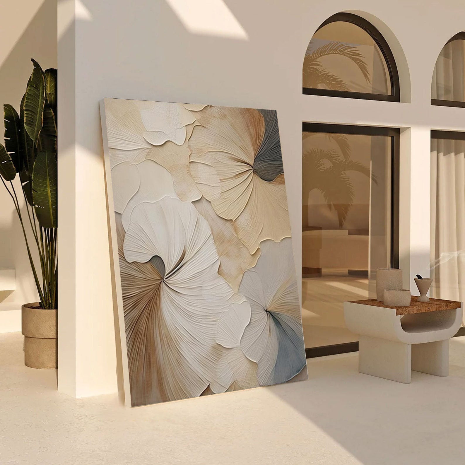 Neutral Bloom: Minimalist Floral Canvas, Elegant Beige Palette #BGA 205