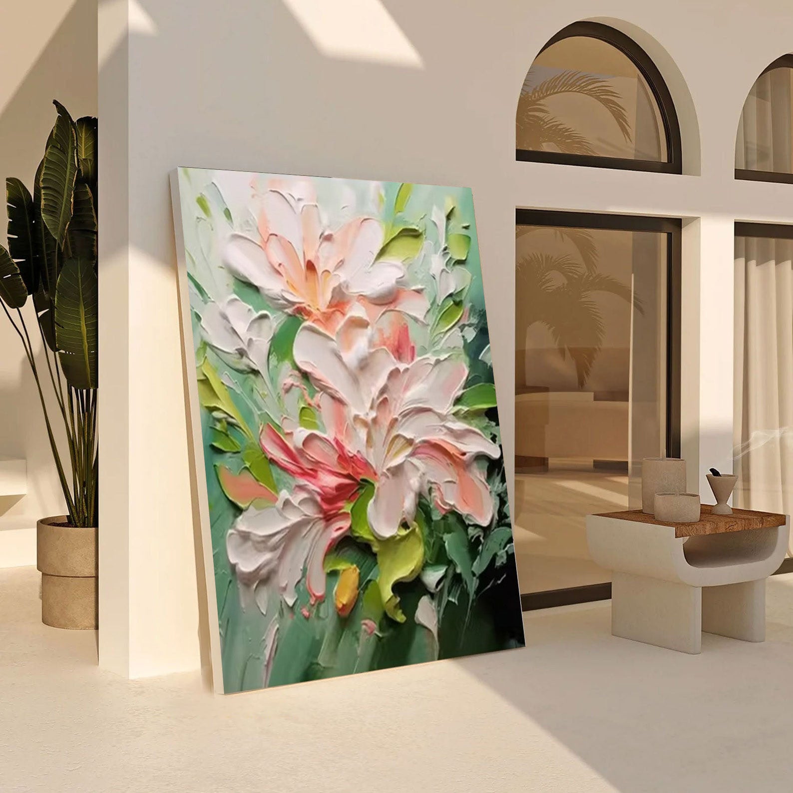 Floral Dimension: 3D Flower Art, White Pink Green Palette #BGA 204
