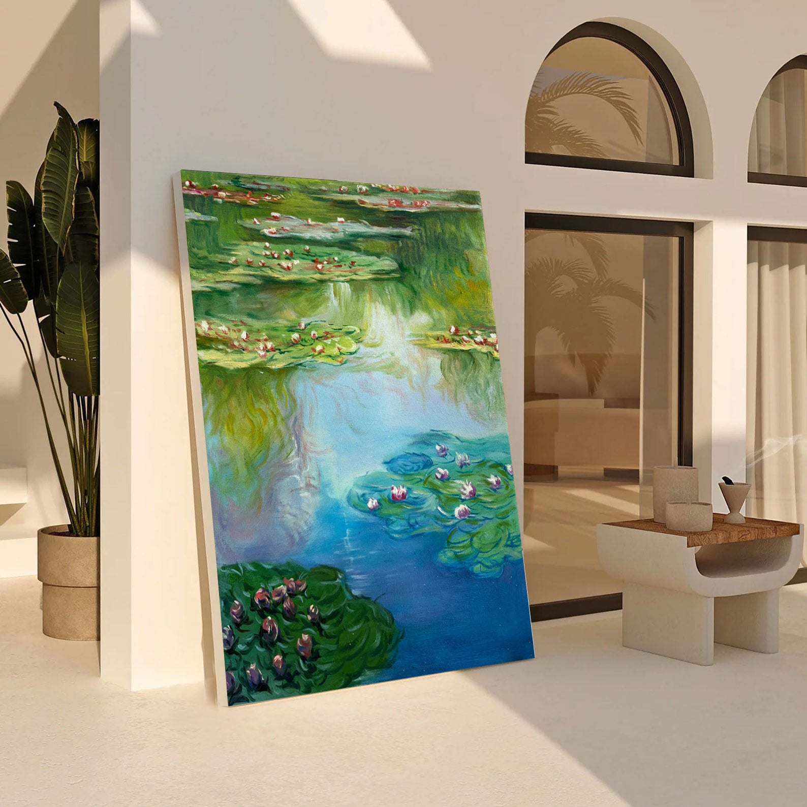 Monet's Water Lilies Tribute, Vertical Impressionist Depth #BGA 179