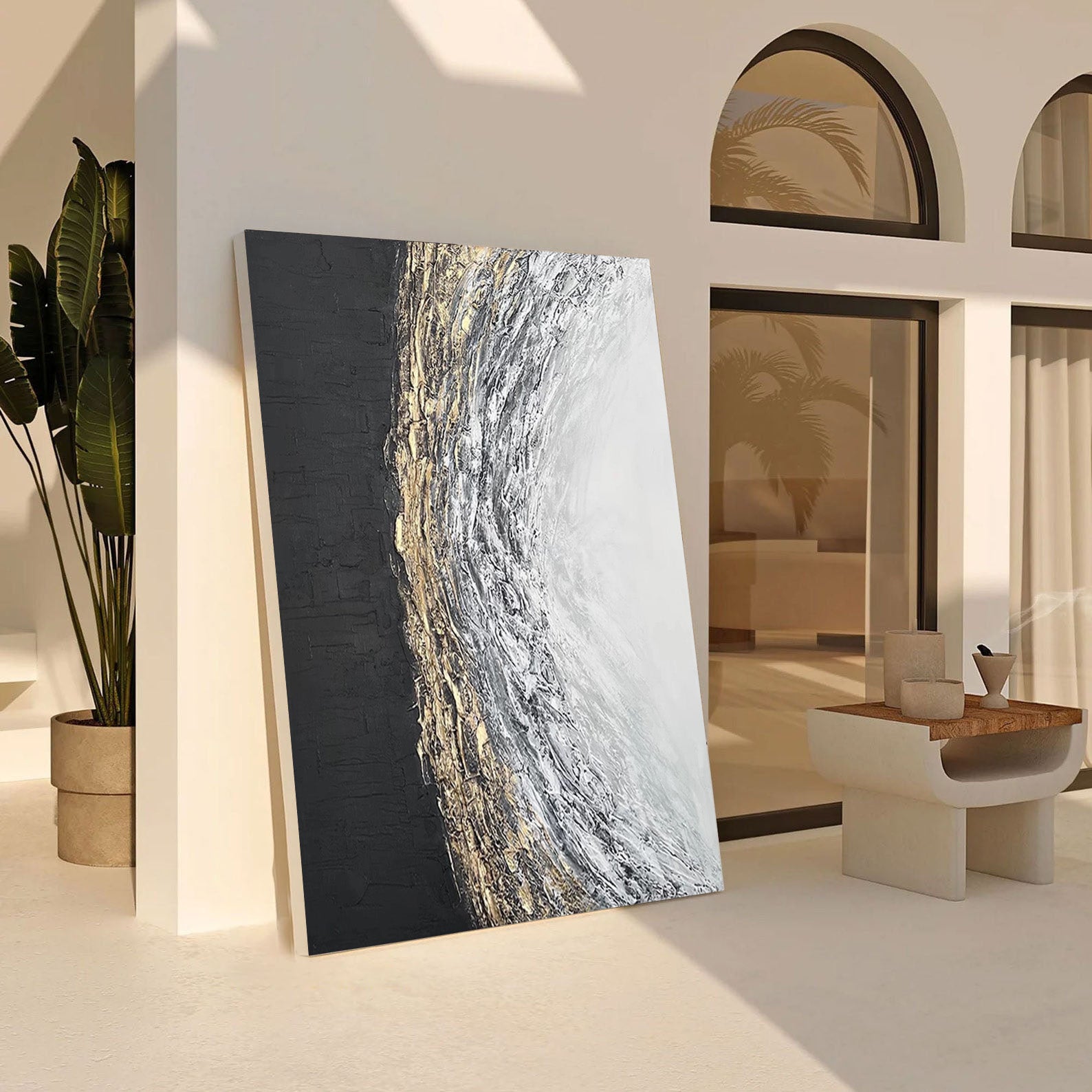 Sculpted Light: Textured Abstract Painting, Gold Accented Art #BGA 199