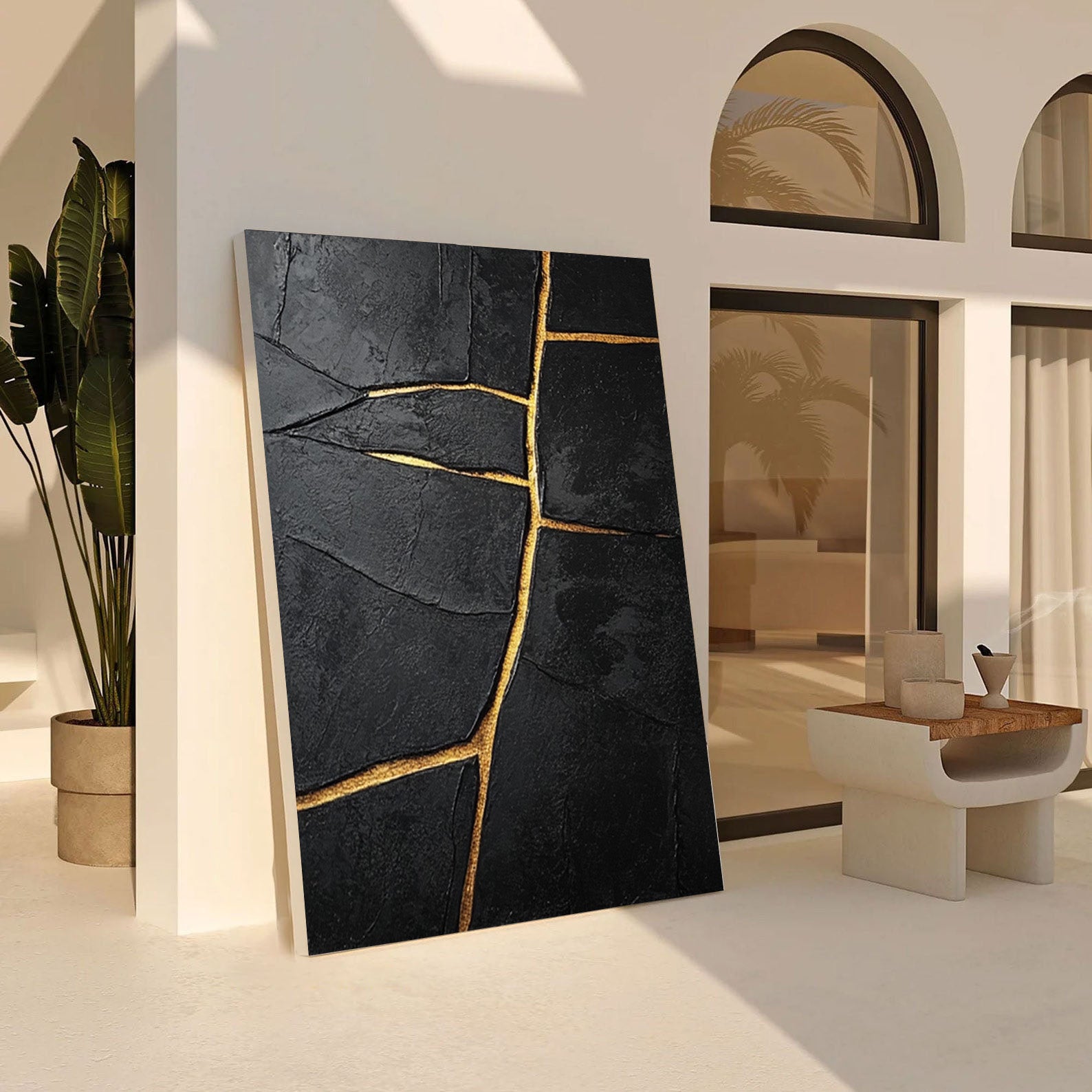 Contemporary Black Impasto with Striking Linear Gold #BGA 268