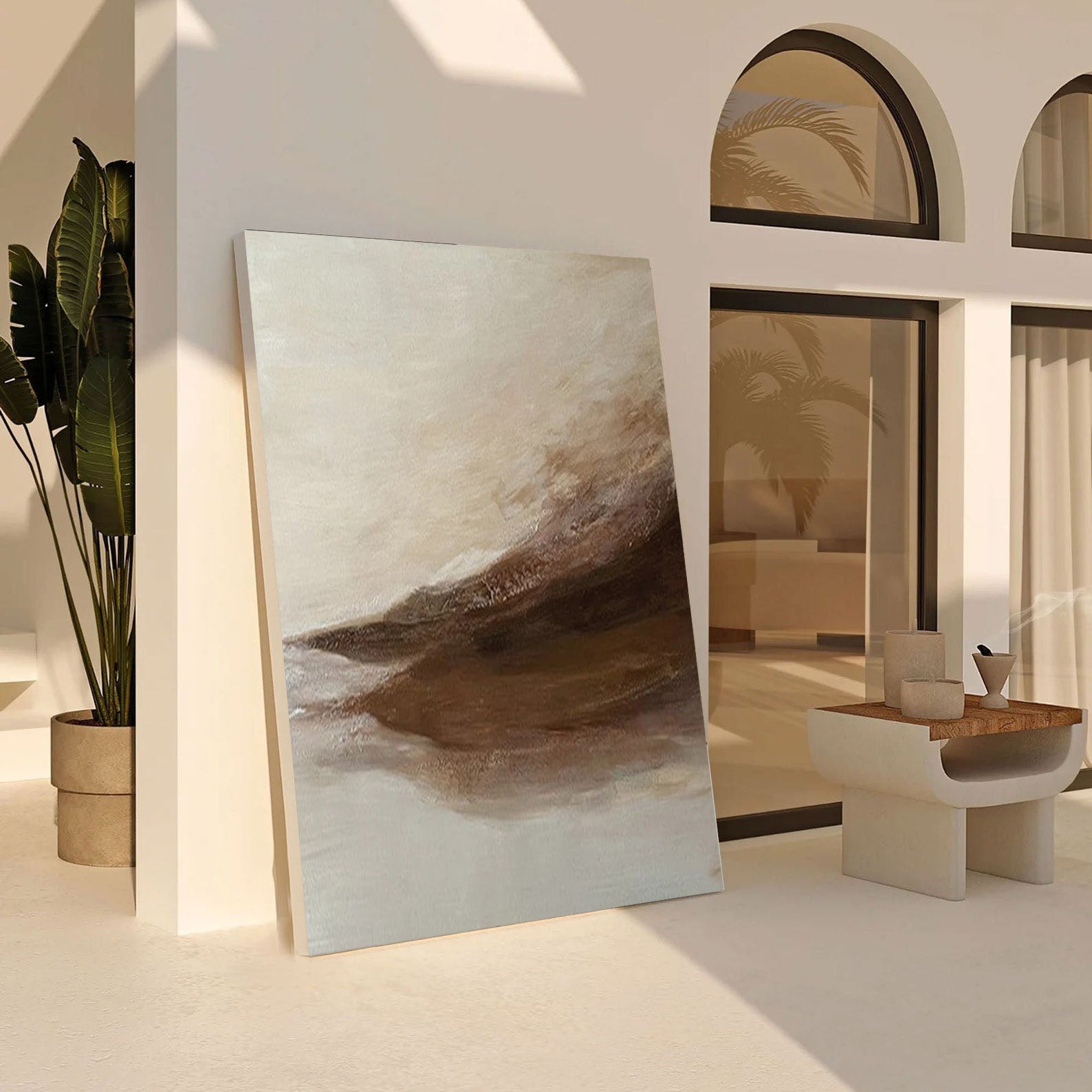 Whispering Sands: Beige And Brown Abstract Wall Canvas #BGA 209