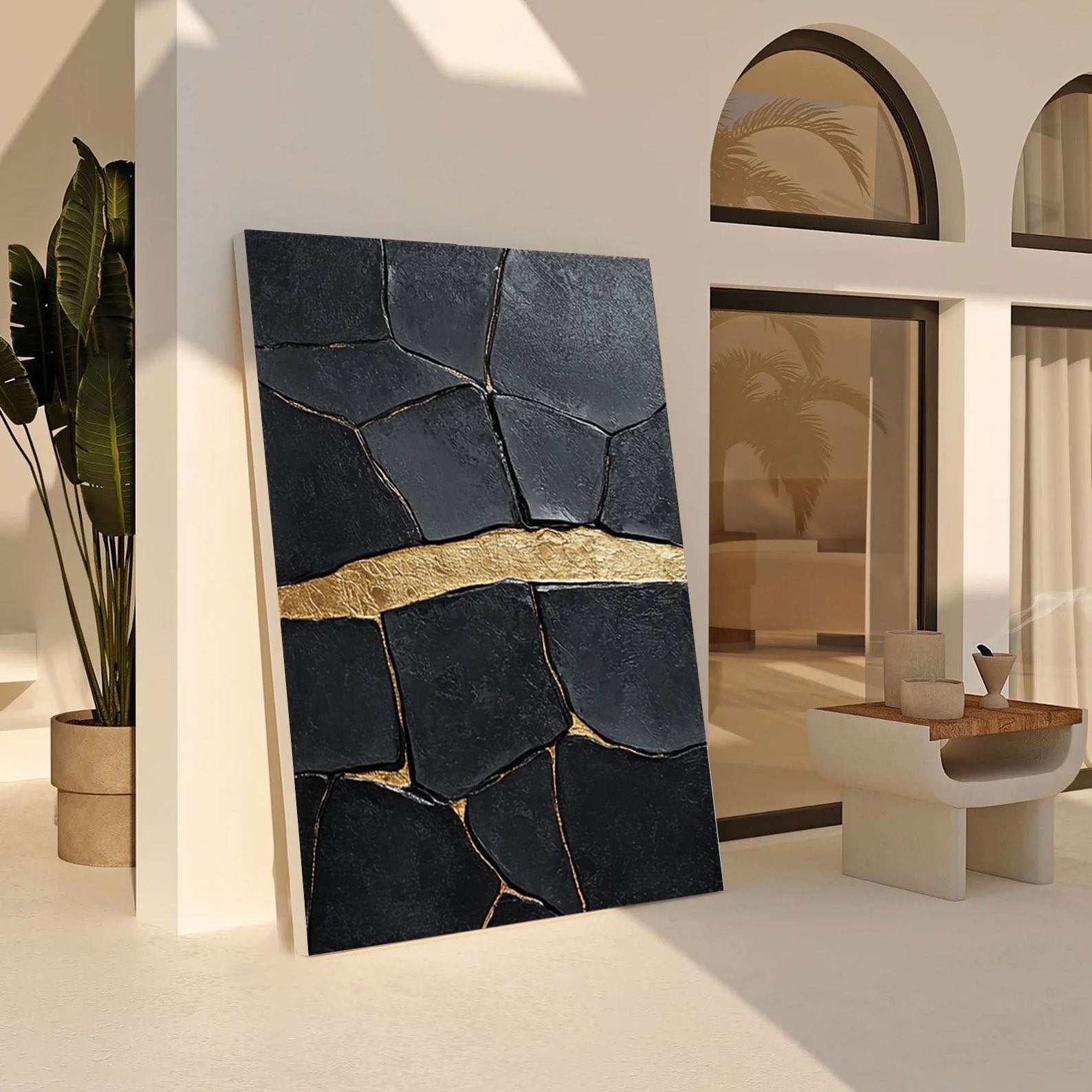 Textured Black Canvas with a Striking Horizontal Gold Accent #BGA 266