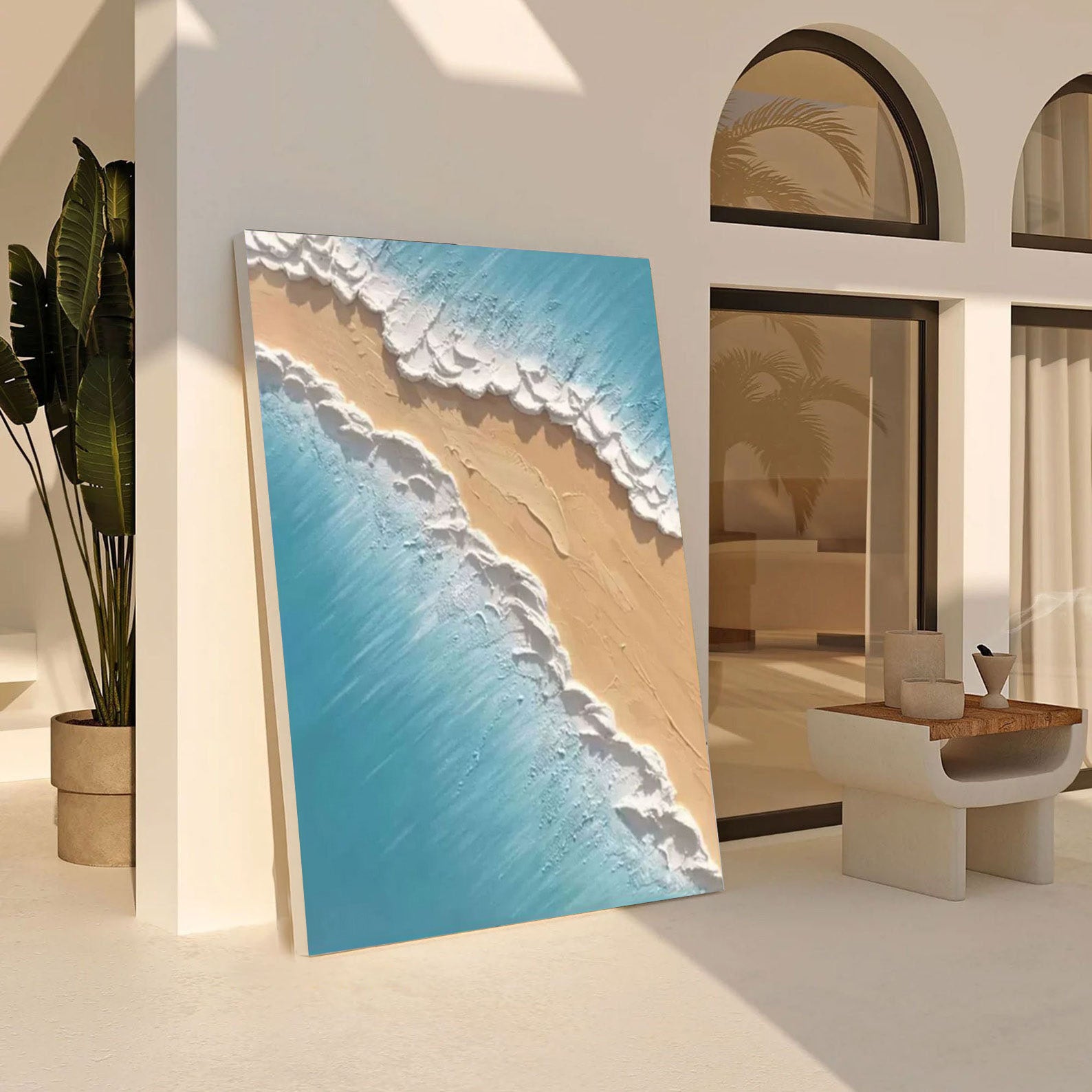 Contemporary Overhead Beach Painting, Tactile Shoreline Art #BGA 246