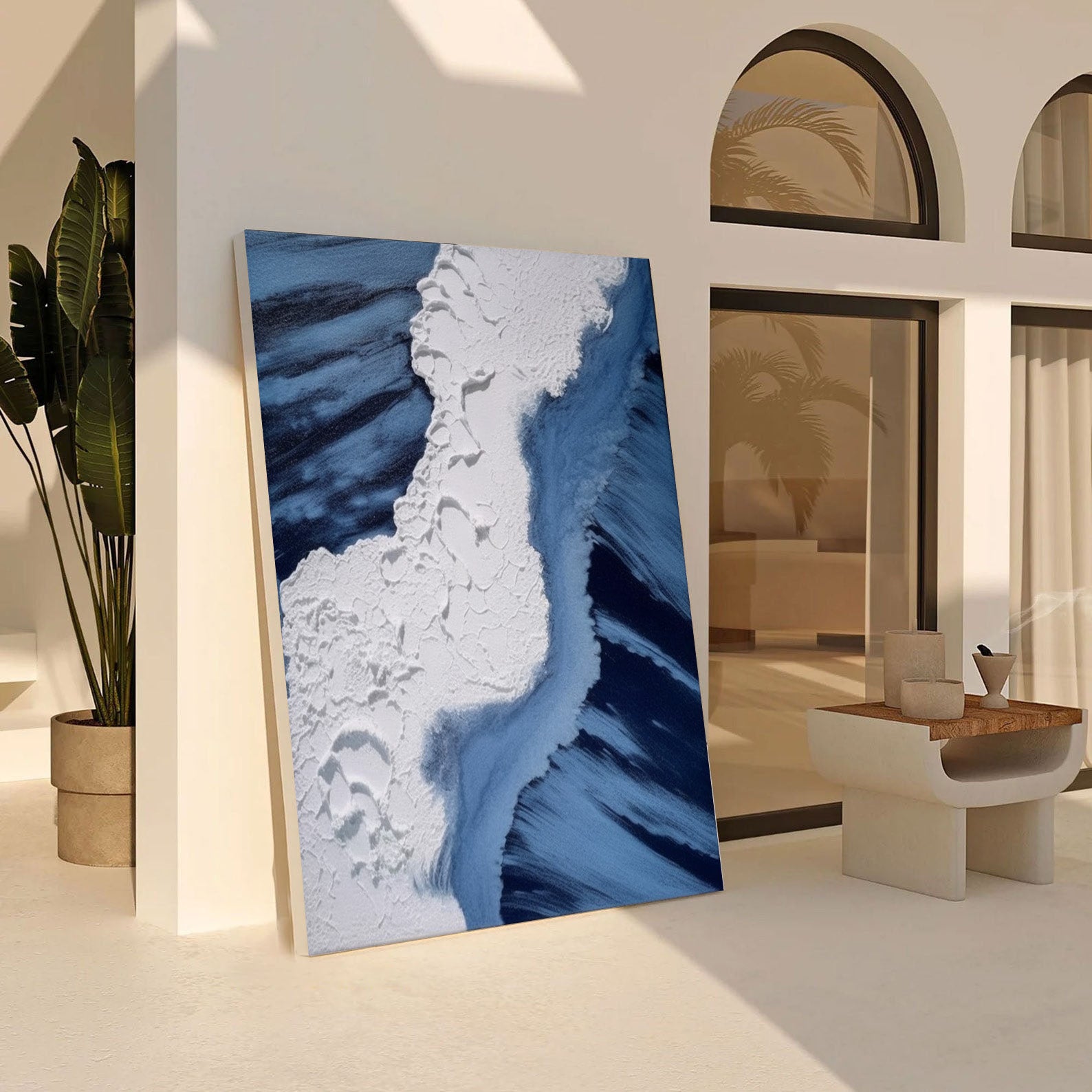 Textured Ocean Abstract, Bold Blue and White Wall Art #BGA 241