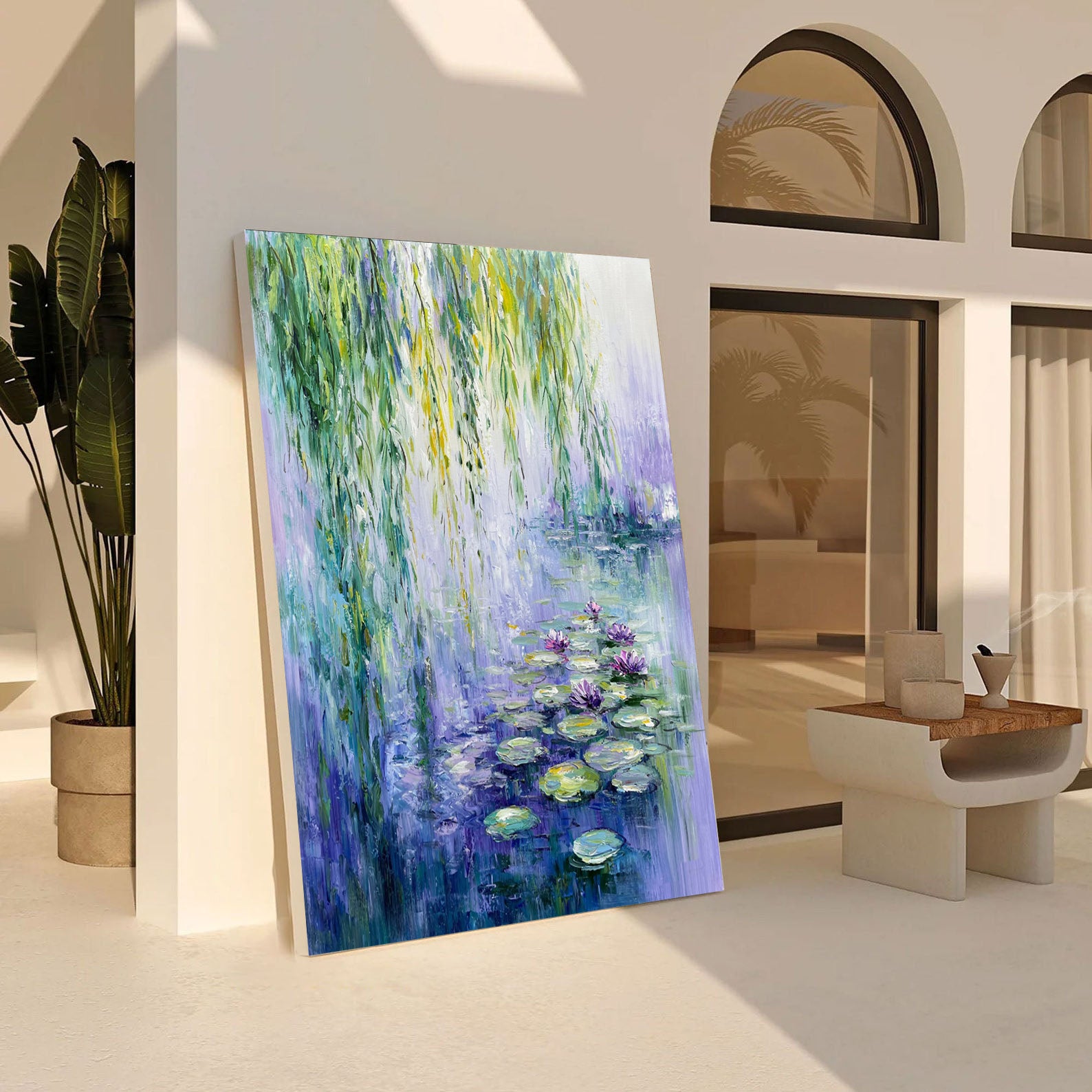 Monet's Water Lilies Tribute, Weeping Willow Landscape #BGA 173