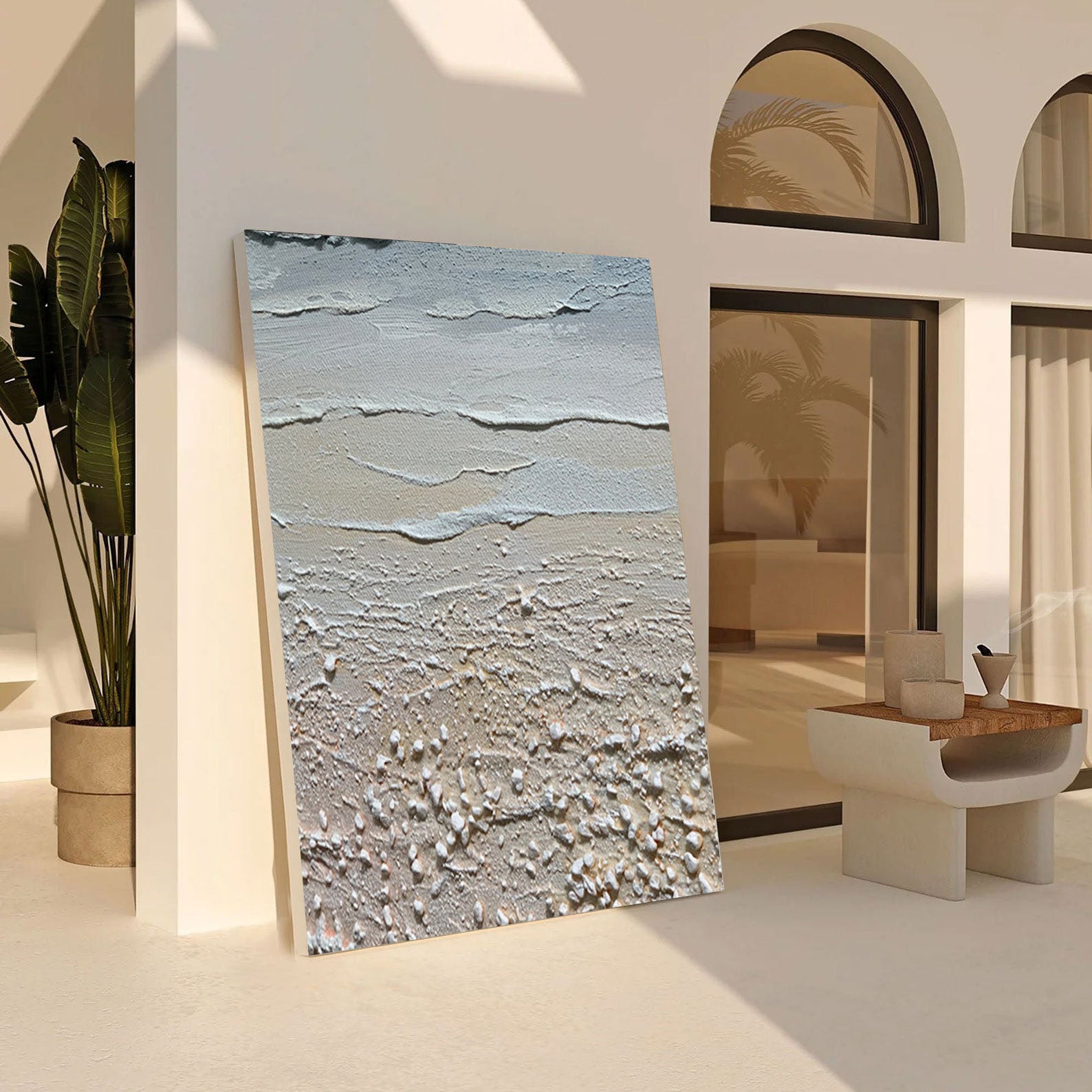 Large Abstract Beach Painting, Tactile Coastal Wall Art #BGA 210