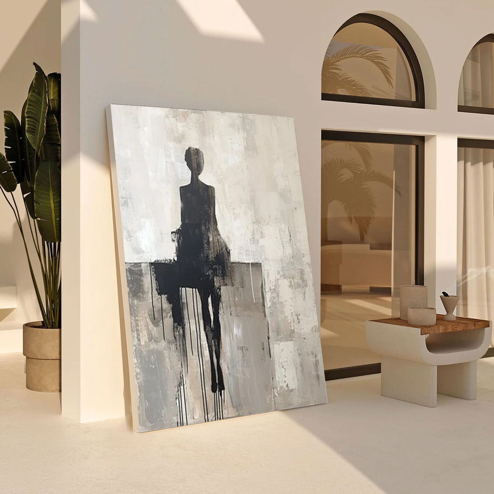 Abstract Figure Canvas, Textured Monochrome Wall Art #BGA 206