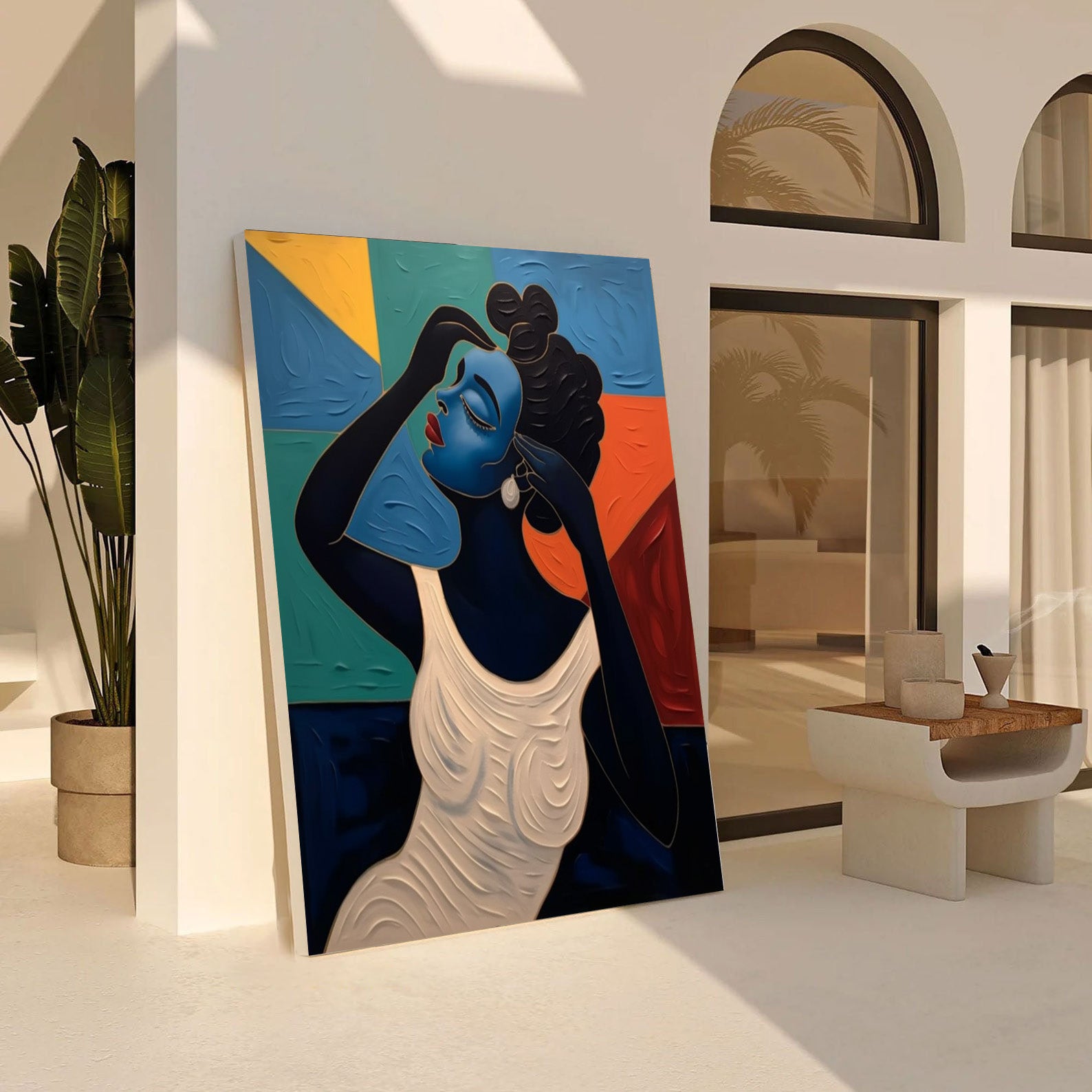 Textured Portrait with Bold Color Blocks, Modern Stylized Art #BGA 254