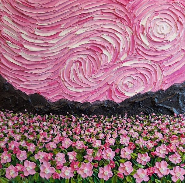 Pink Fields And Sky, Contemporary Landscape Wall Art #BGA 080