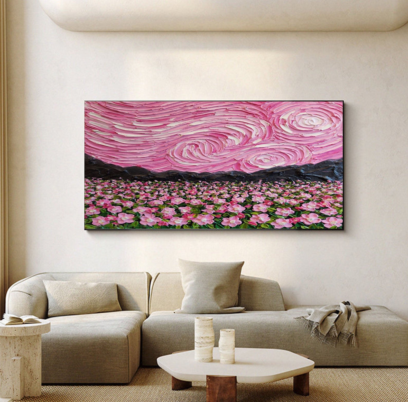 Pink Fields And Sky, Contemporary Landscape Wall Art #BGA 080