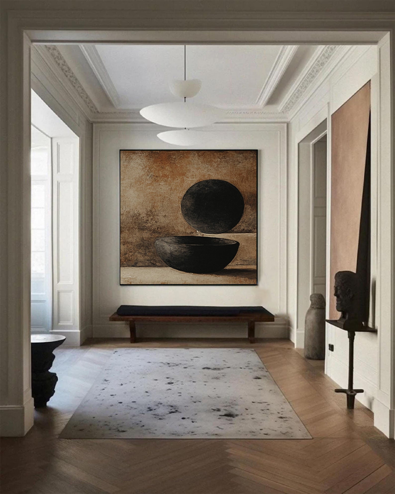 Modern Art with Dark Geometric Pair on Subtly Textured Canvas #BGA 275