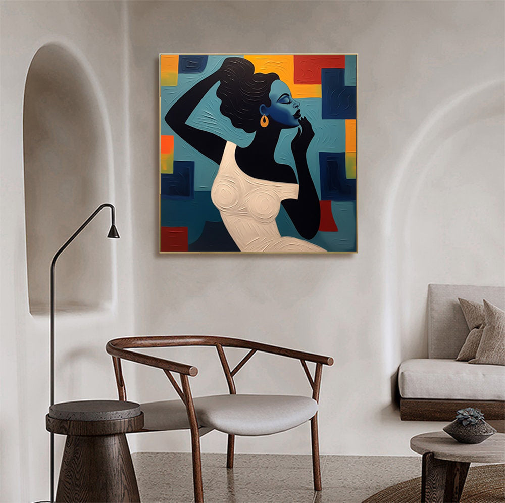 Stylized Figure Against Textured Color Shapes, Elegant Portrait #BGA 251