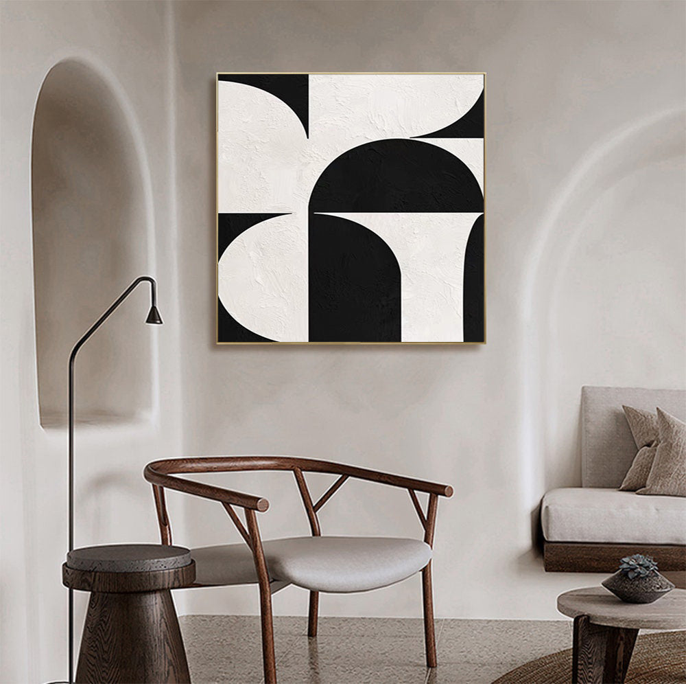 Minimalist Black and White Abstract, Textured Geometric Art #BGA 249