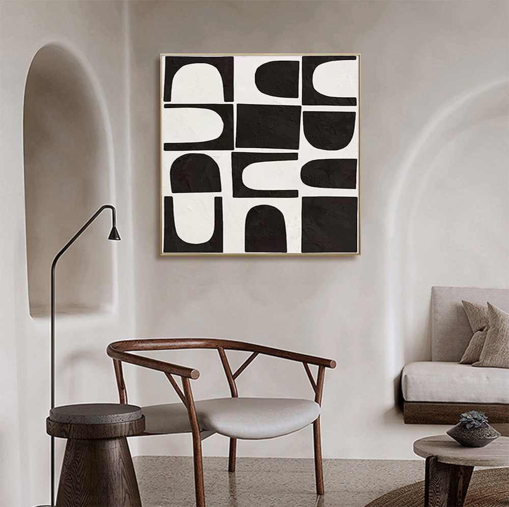 Black and White Canvas, Textured Geometric Matrix Art #BGA 250