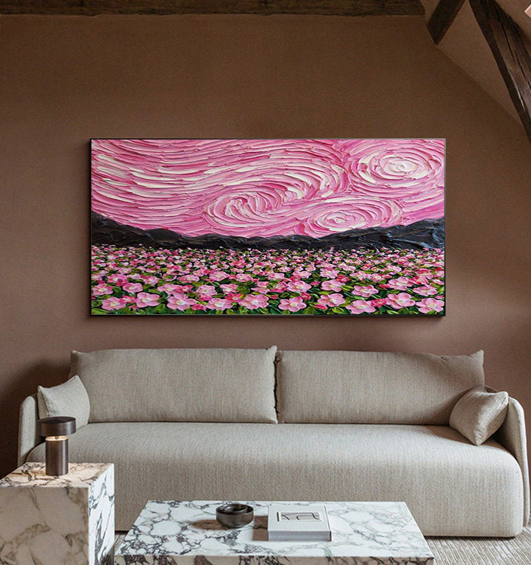 Pink Fields And Sky, Contemporary Landscape Wall Art #BGA 080