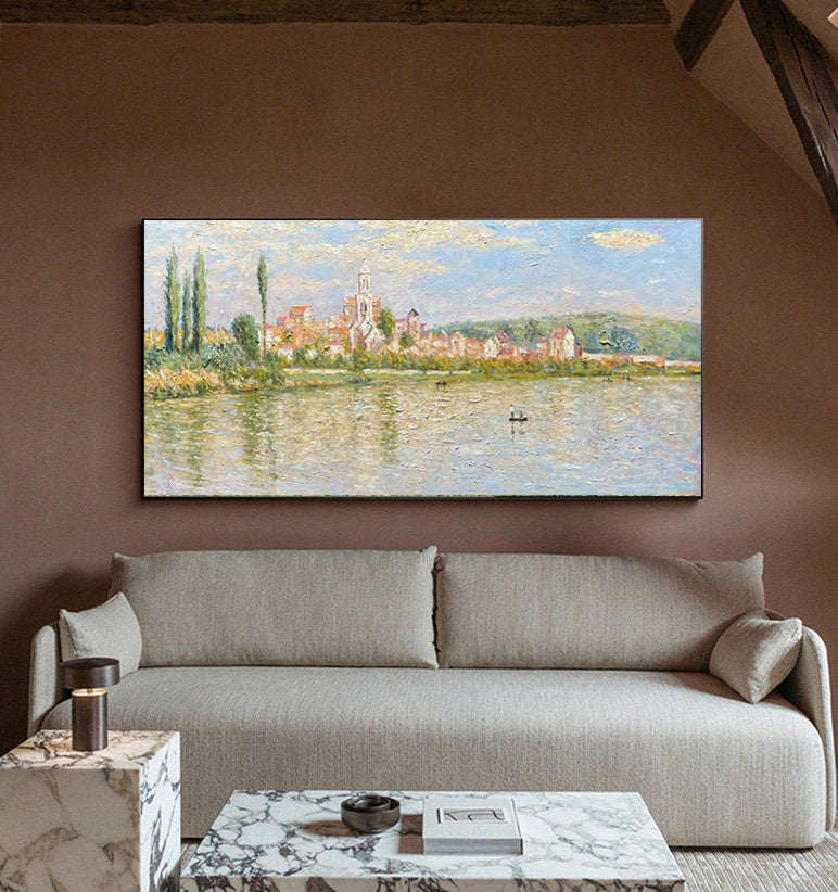 Monet Style Vétheuil, Impressionist River Landscape #BGA 171