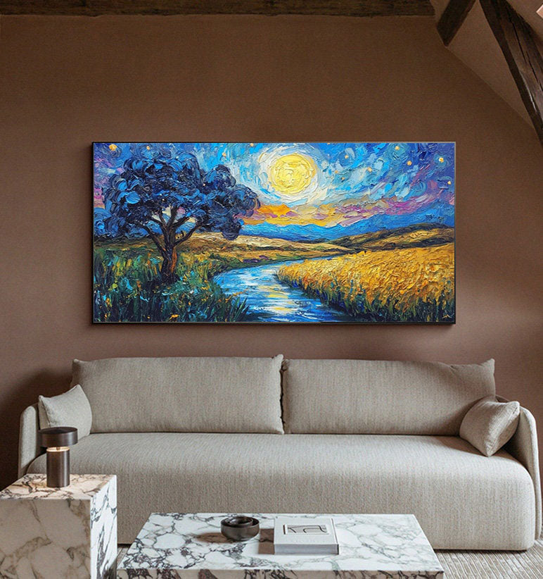 Impasto Moonlit Landscape, Vibrant Colors, Contemporary Art #BGA 101