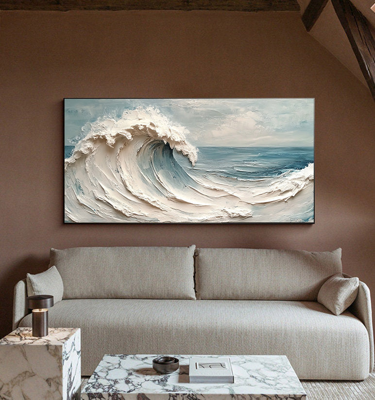 Impasto Ocean Wave Painting, Dynamic Seascape Wall Art #BGA 263