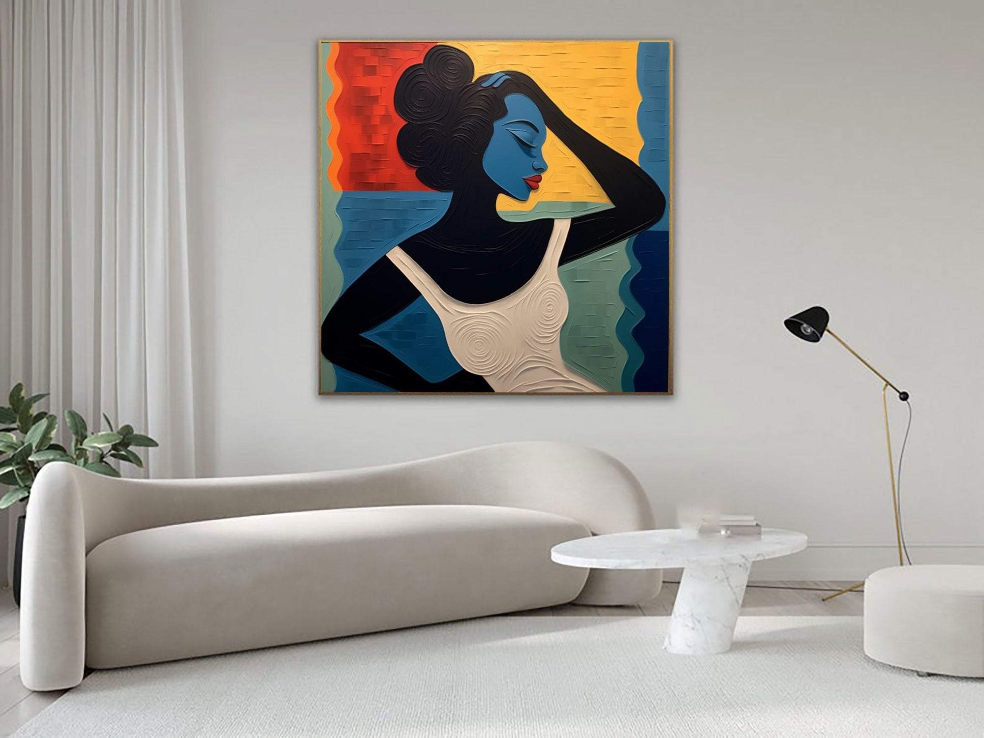 Textured Portrait with Bold Color Blocks, Modern Surreal #BGA 239