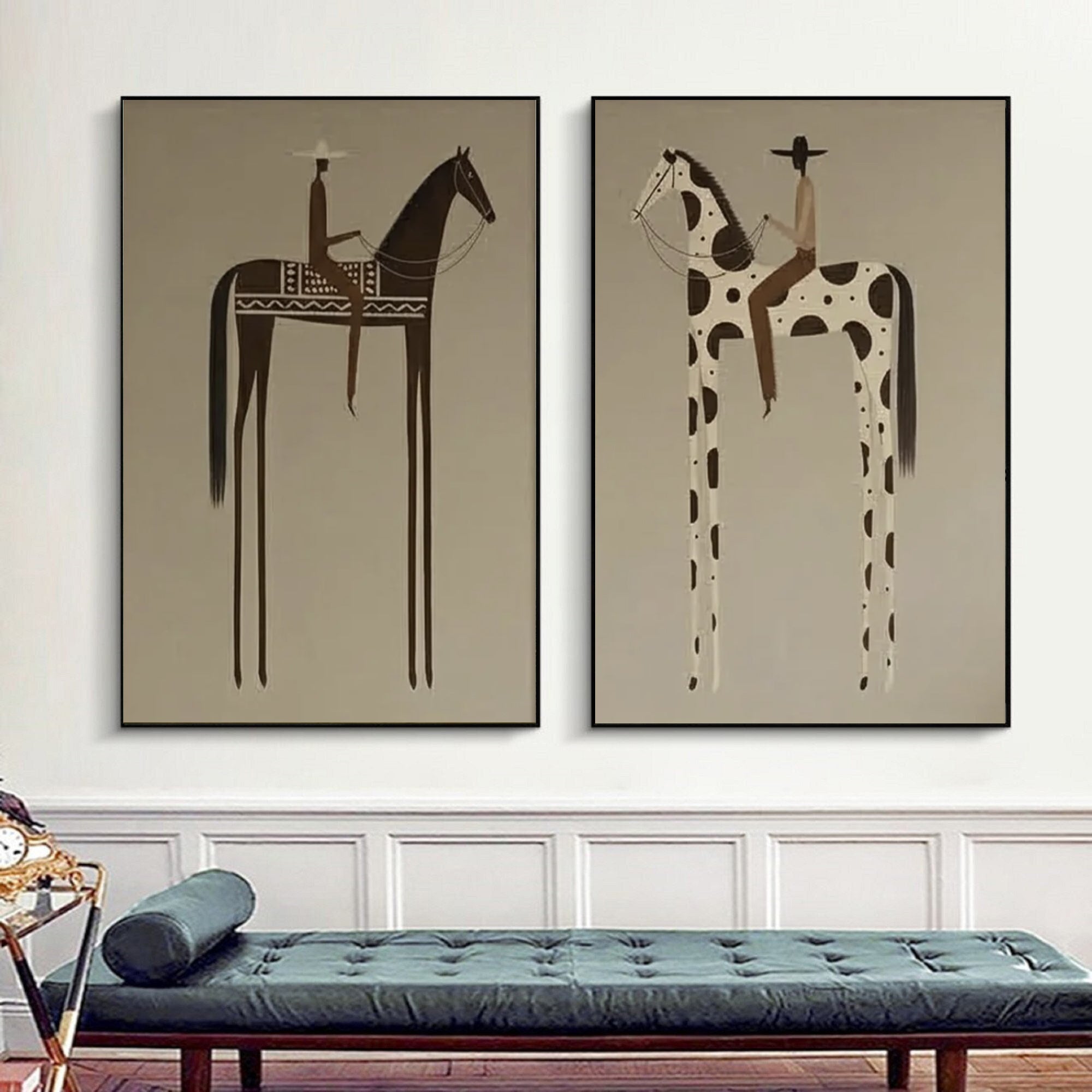 Abstract Western Horse Painting Set Contemporary Cowboy Wall Decor