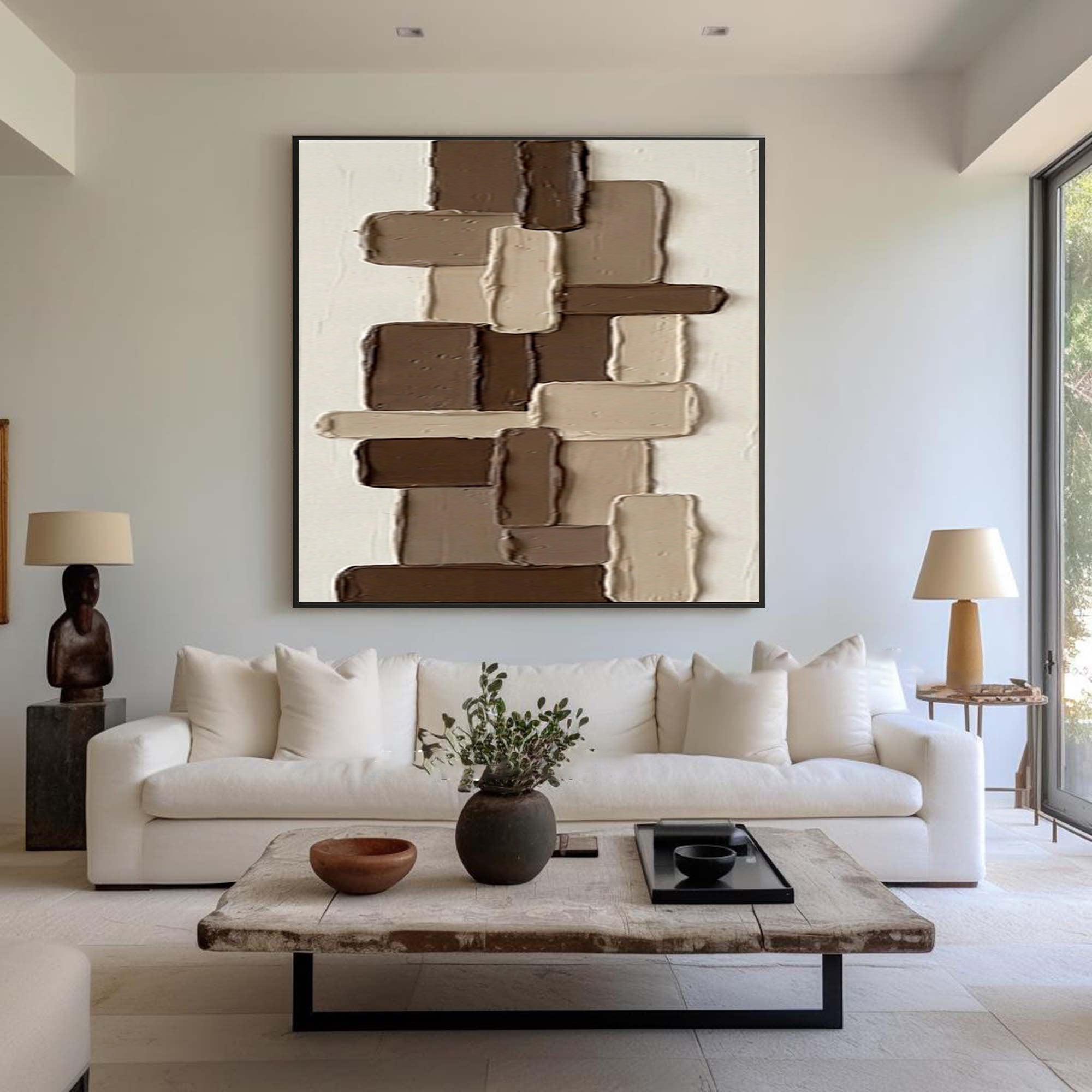 Large Brown Textured Wall Art Hand Painted Modern Abstract Canvas