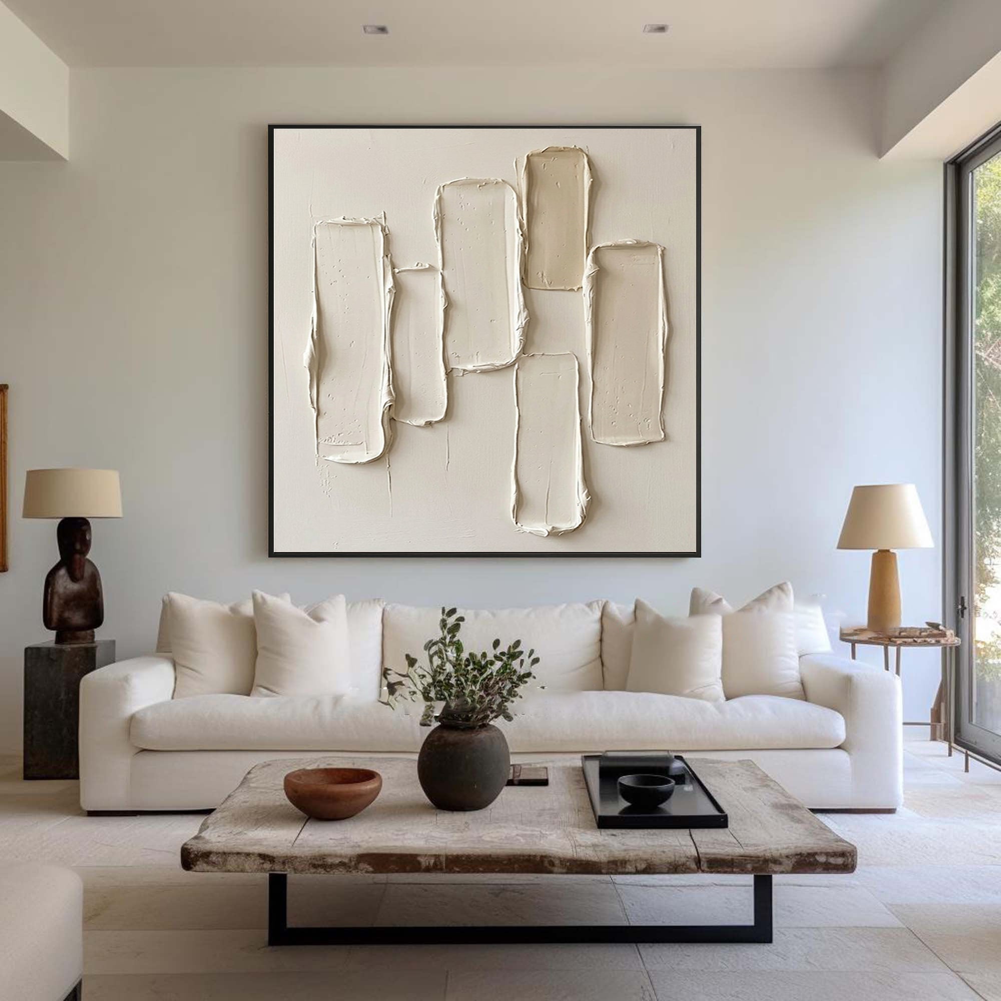 Large Minimalist Vertical Textured Wall Art Contemporary Neutral Hand Painted Canvas Painting
