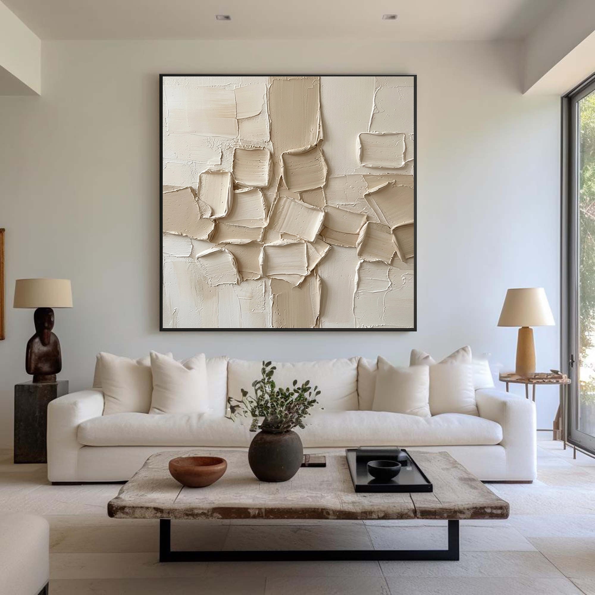 Large Neutral Textured Canvas Art Modern Abstract Wall Decor Painting