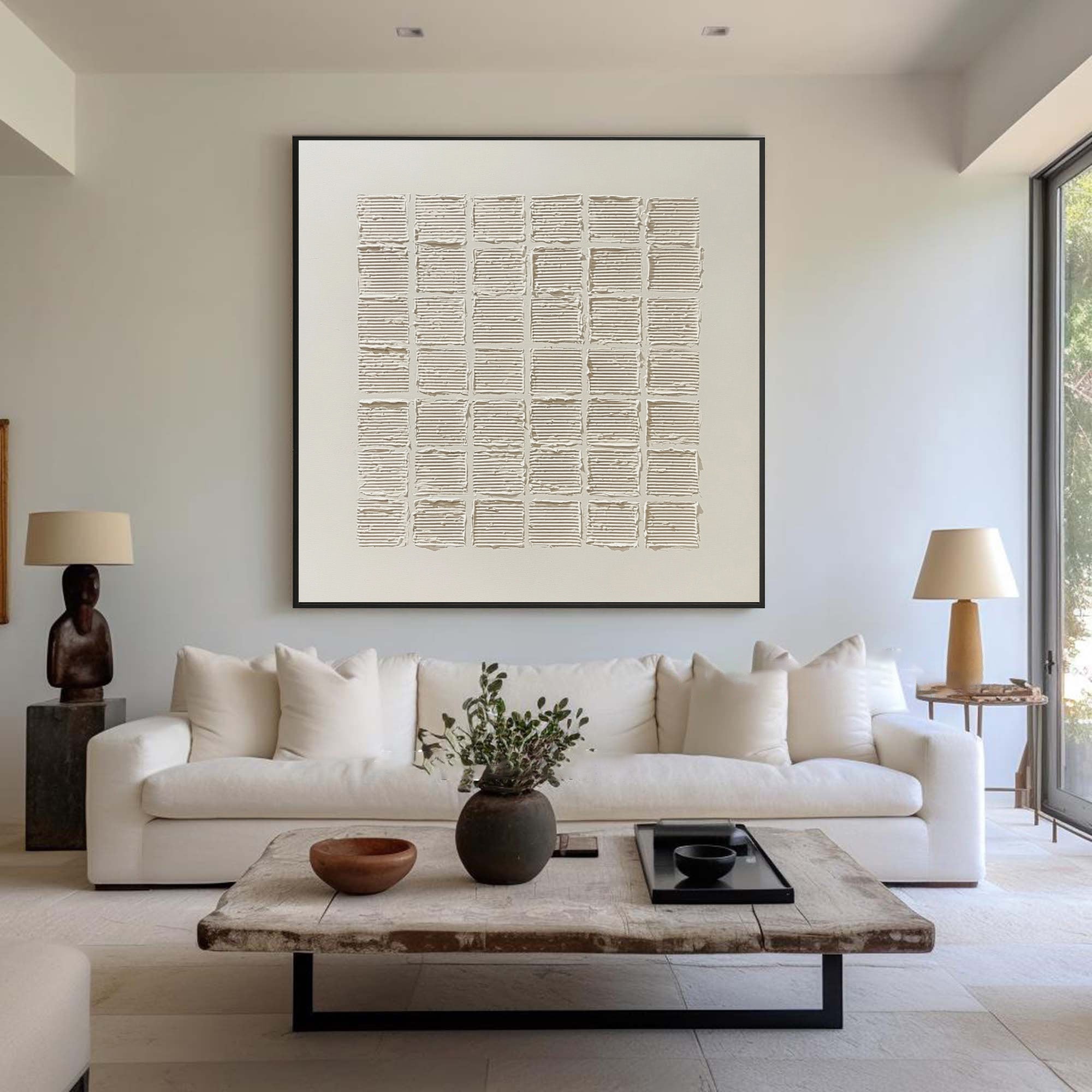 Minimalist Beige Painting Relief Texture Square #WG 057