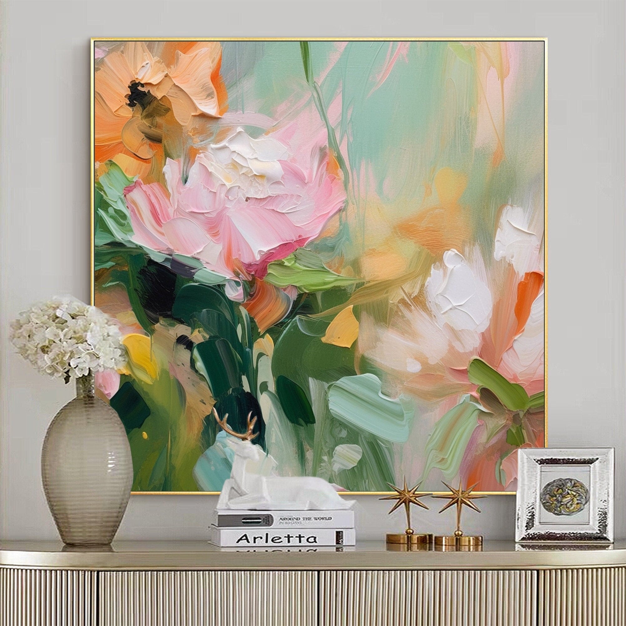 Bright and Colorful Floral Abstract Canvas for Modern Home #CAP 023