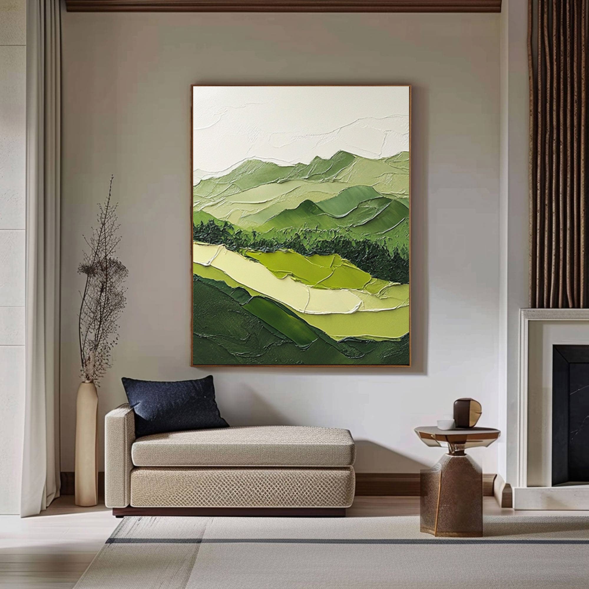 Nature Meets Modern Design Green Mountain Oil Painting for Stylish Interiors #BGM 054