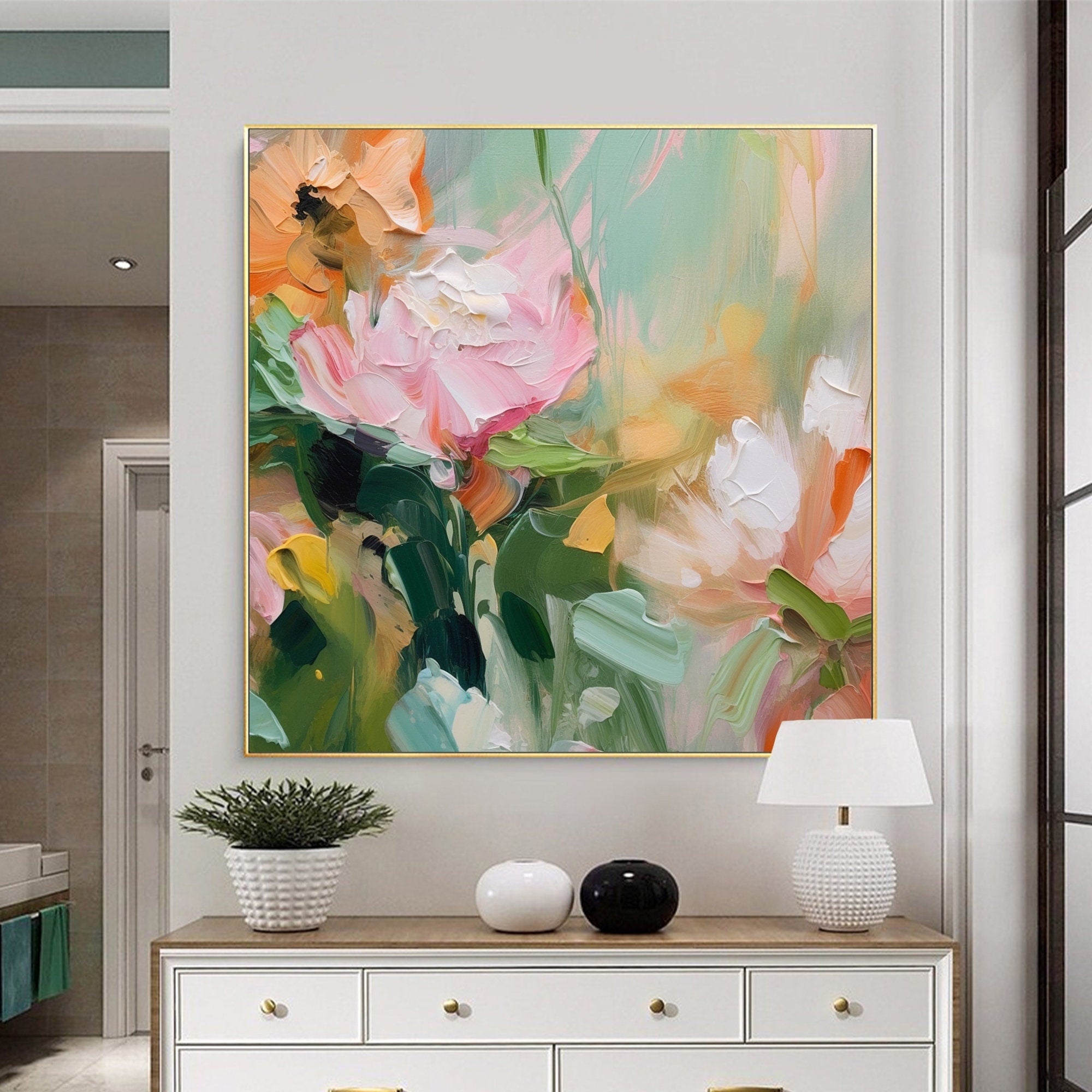 Bright and Colorful Floral Abstract Canvas for Modern Home #CAP 023