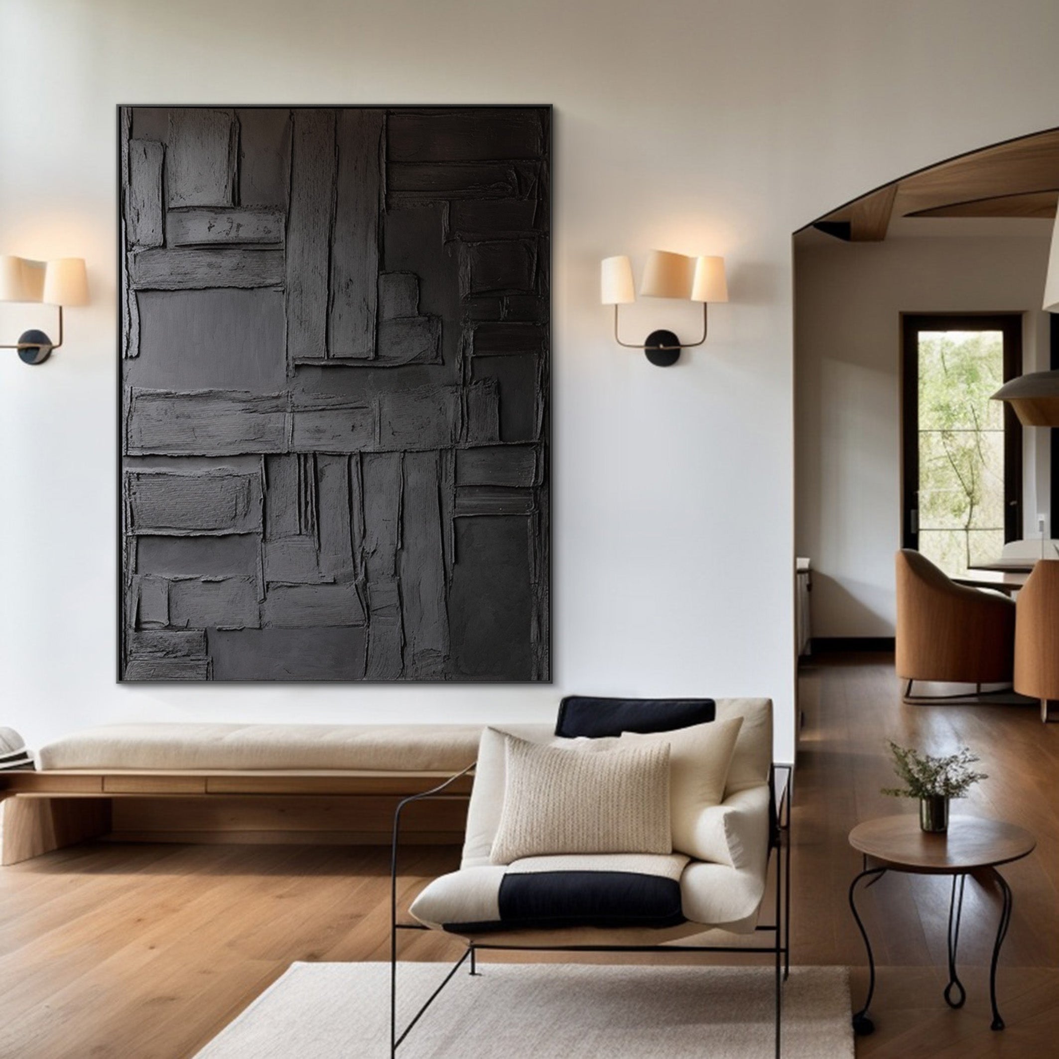 Urban Facade: Abstract Black Canvas, Modern Textured Art #BGA 228