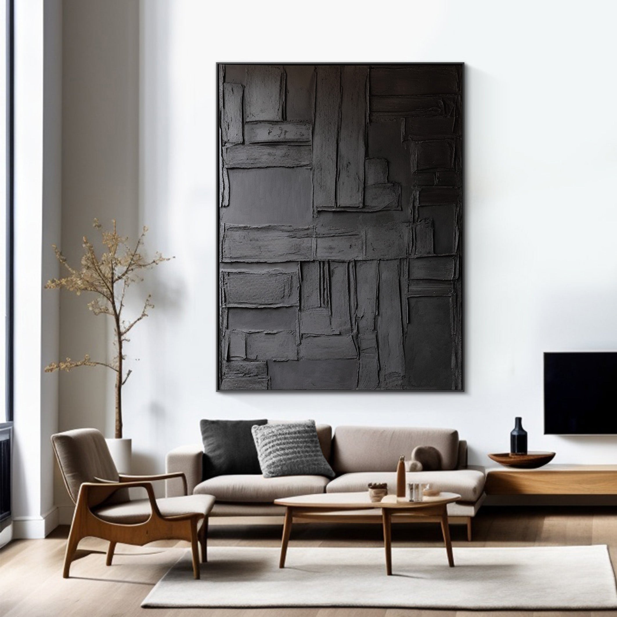 Urban Facade: Abstract Black Canvas, Modern Textured Art #BGA 228