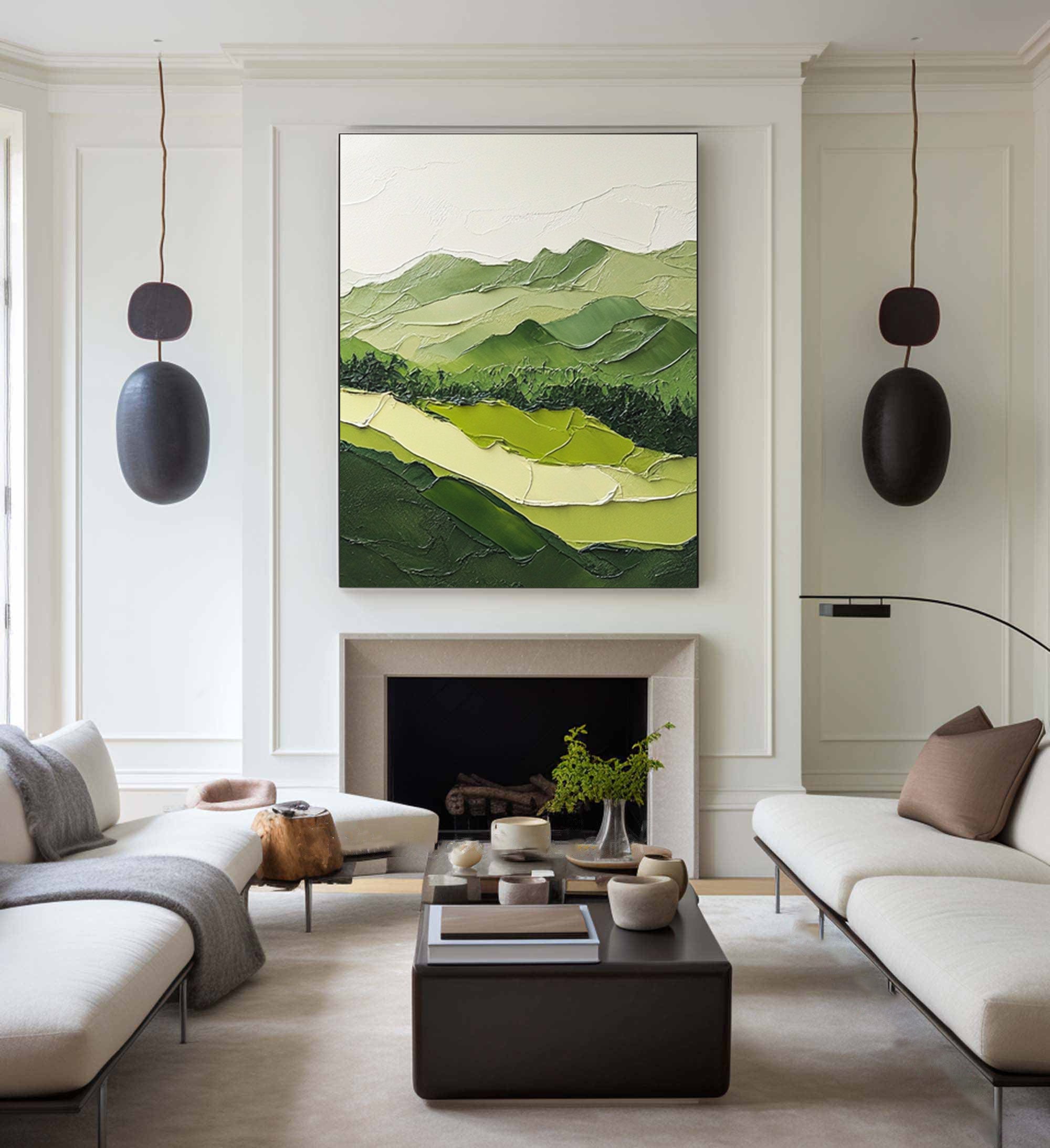 Nature Meets Modern Design Green Mountain Oil Painting for Stylish Interiors #BGM 054