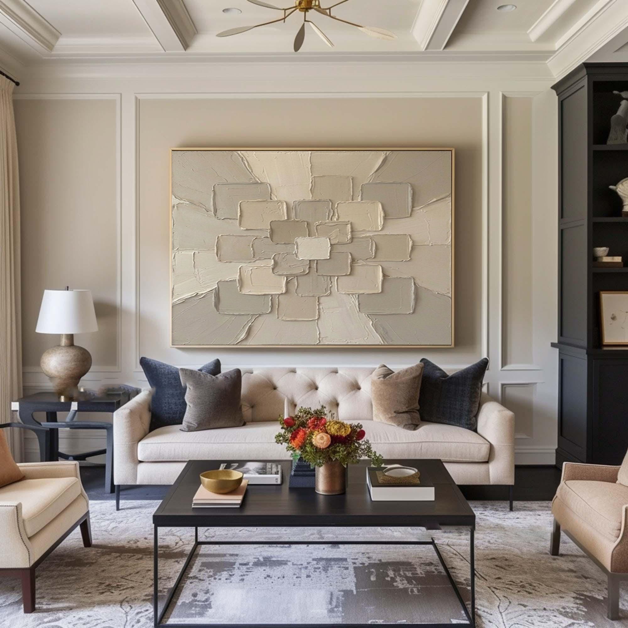 Large Neutral Geometric Texture Wall Art Hand Painted Abstract Canvas