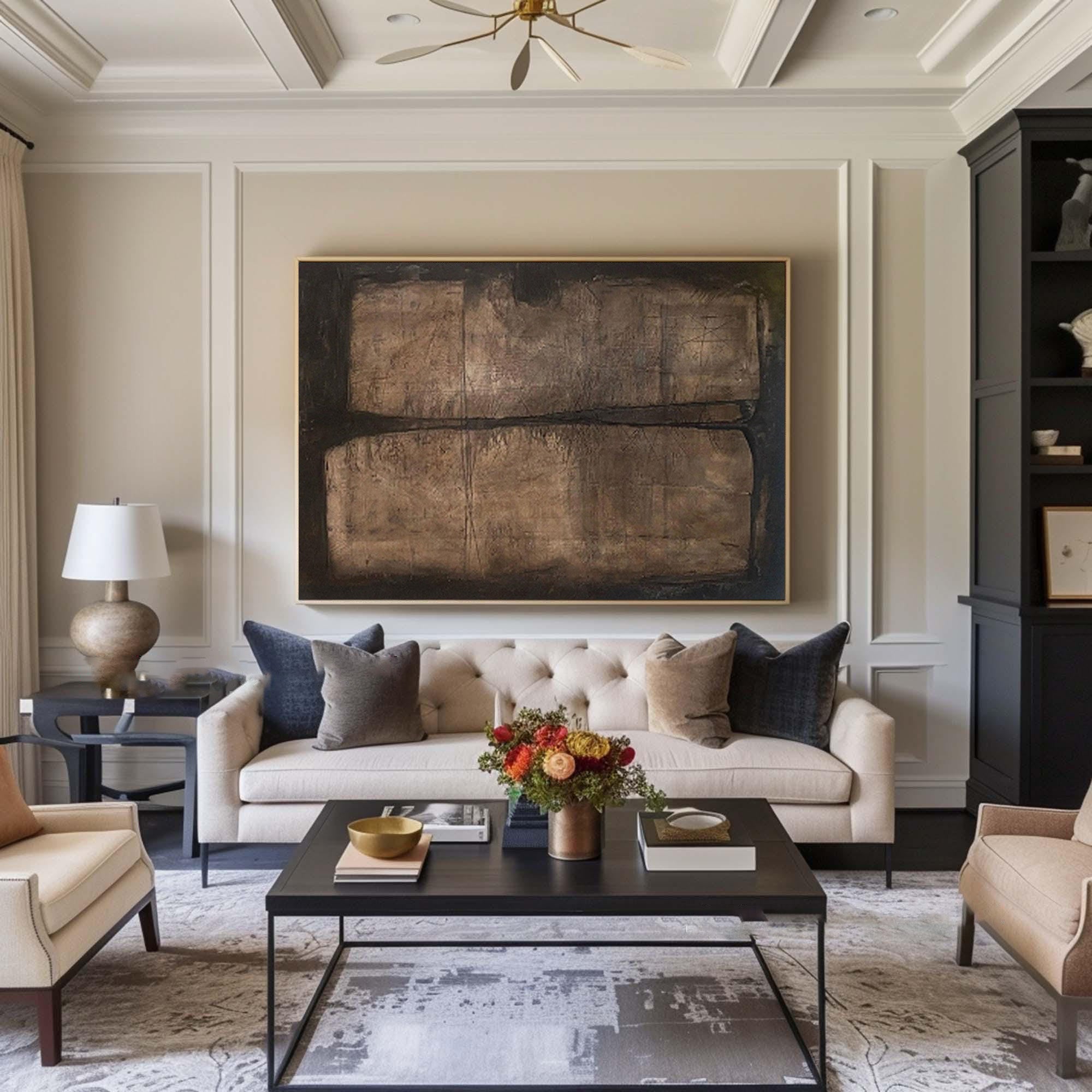 Large Textured Brown Abstract Art for Living Room #WG 076