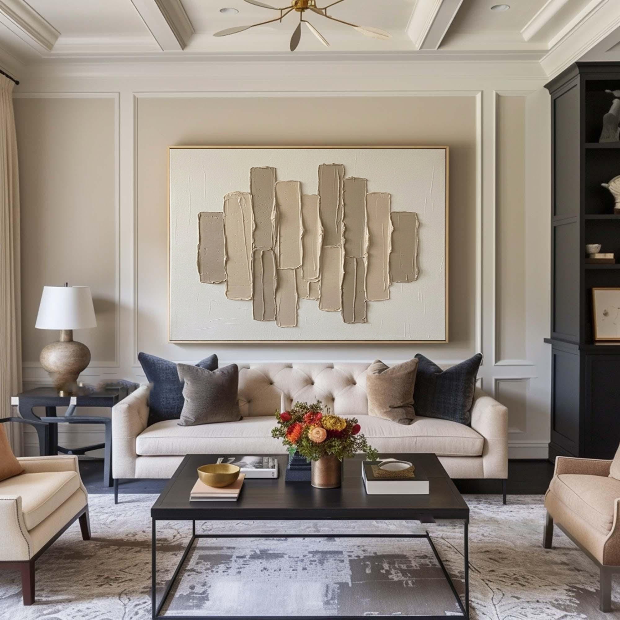Large Architectural Neutral Texture Painting Contemporary Wall Art