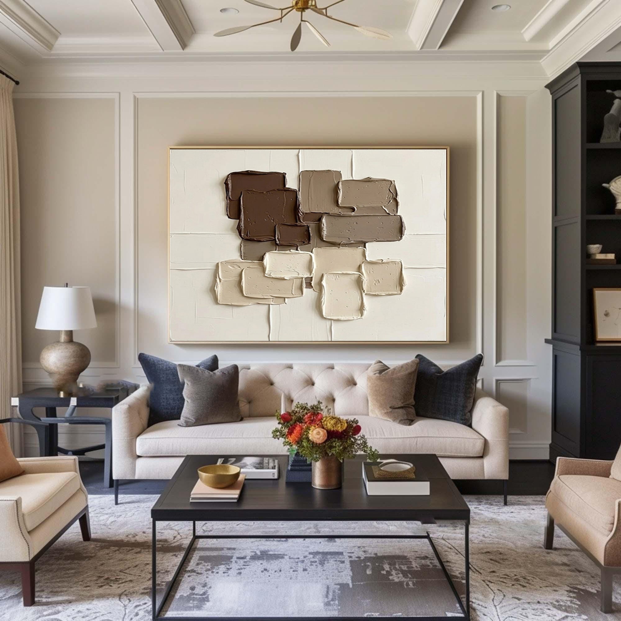 Large Brown and Beige Textured Wall Art Neutral Abstract Canvas Painting