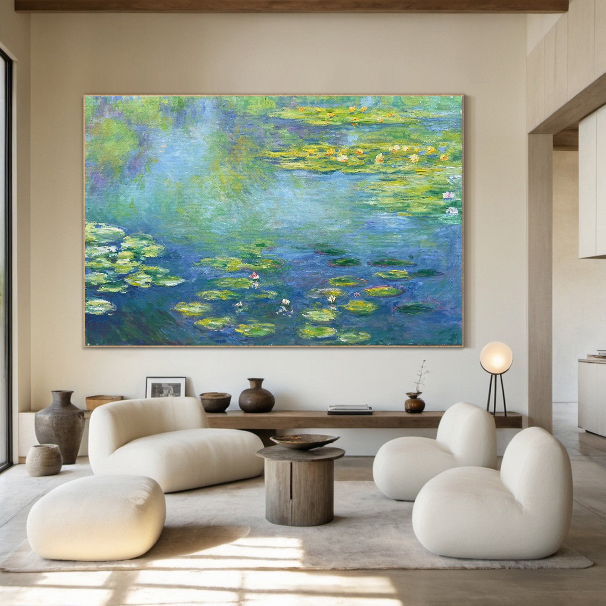 Monet Tribute Lilies, Blue Impressionist Scene #BGA 187