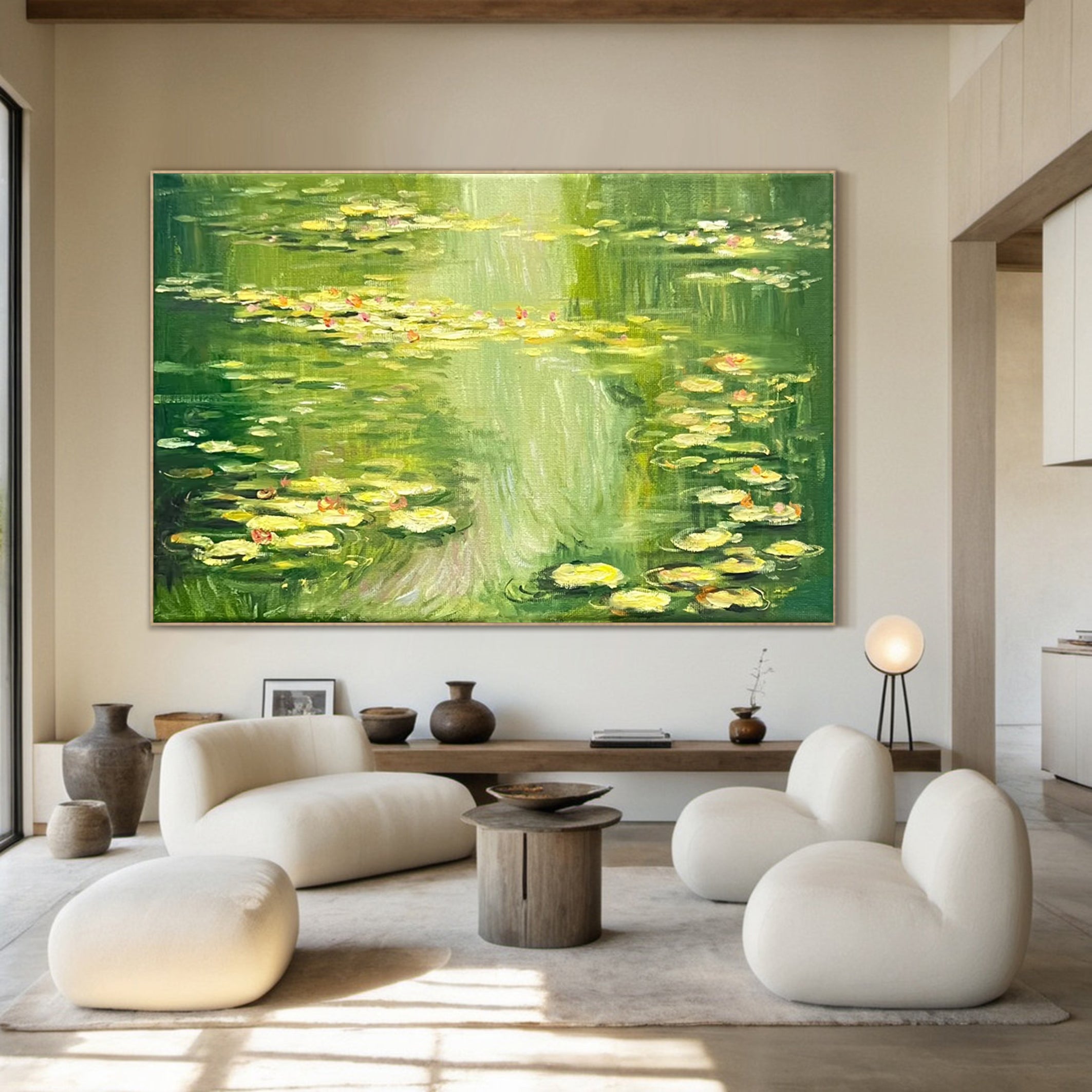 Monet Tribute Lilies, Green Impressionist Scene #BGA 186