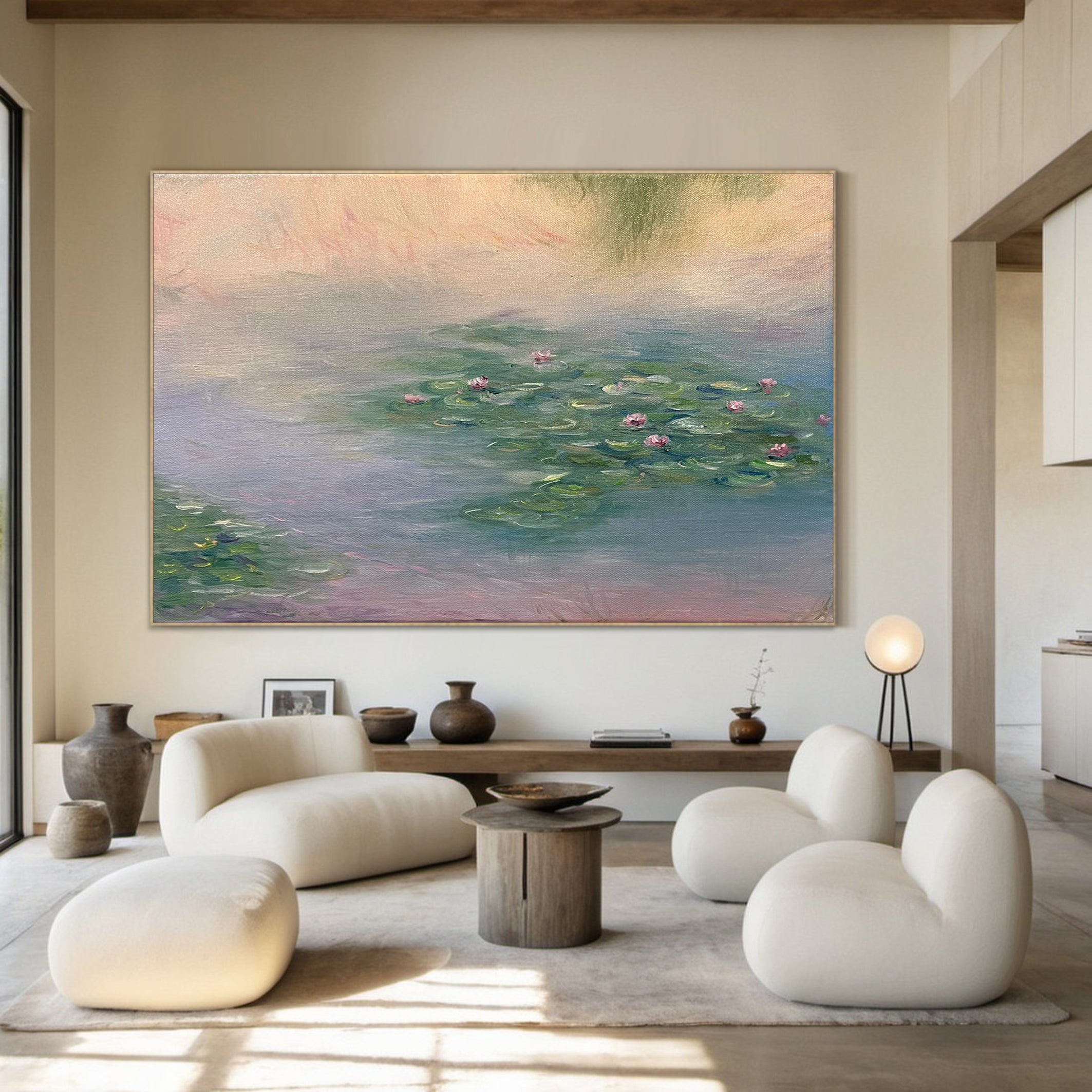 Monet Inspired Lilies, Impressionist Water Art #BGA 184