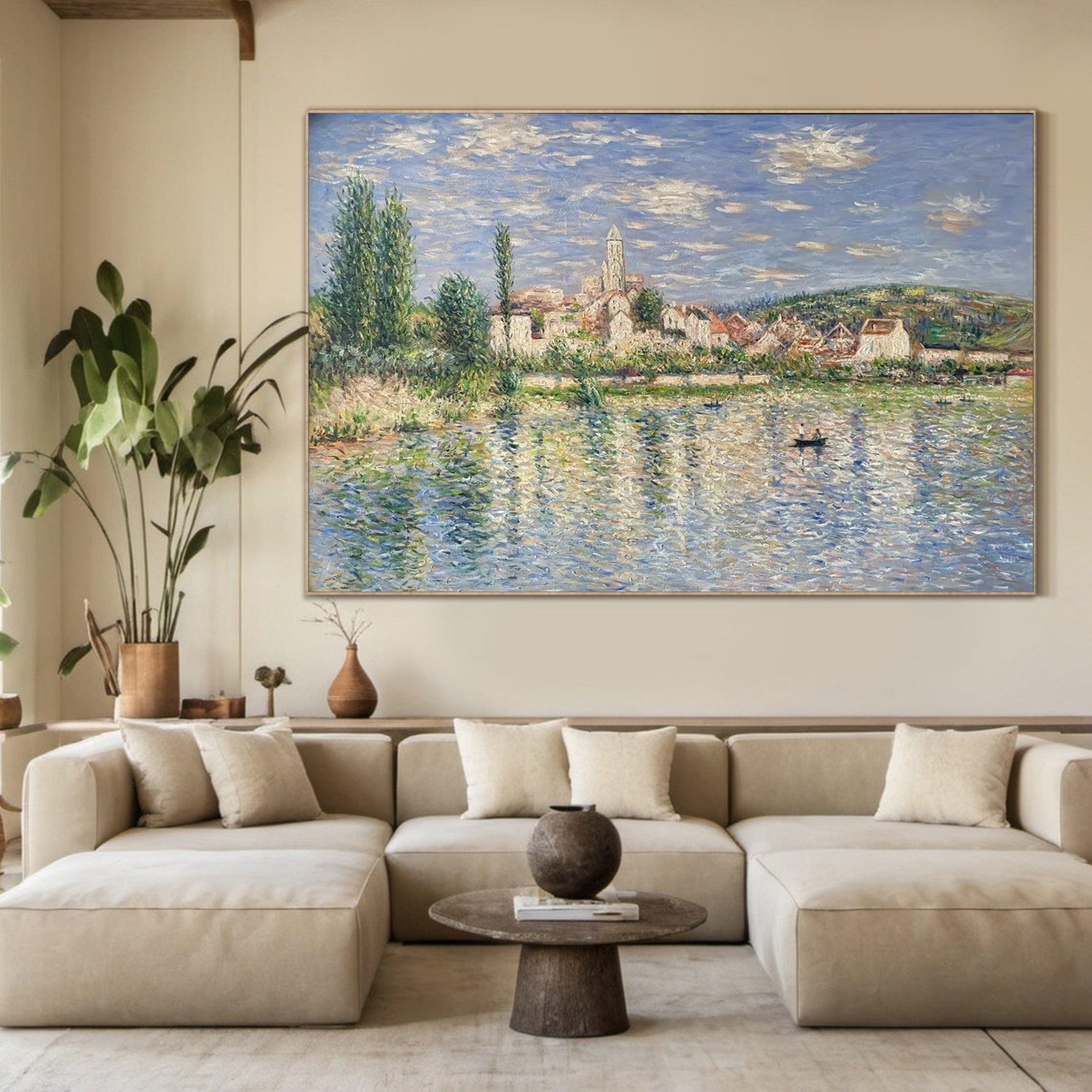 Monet's Vétheuil View: Seine Landscape, Impressionist Art #BGA 192