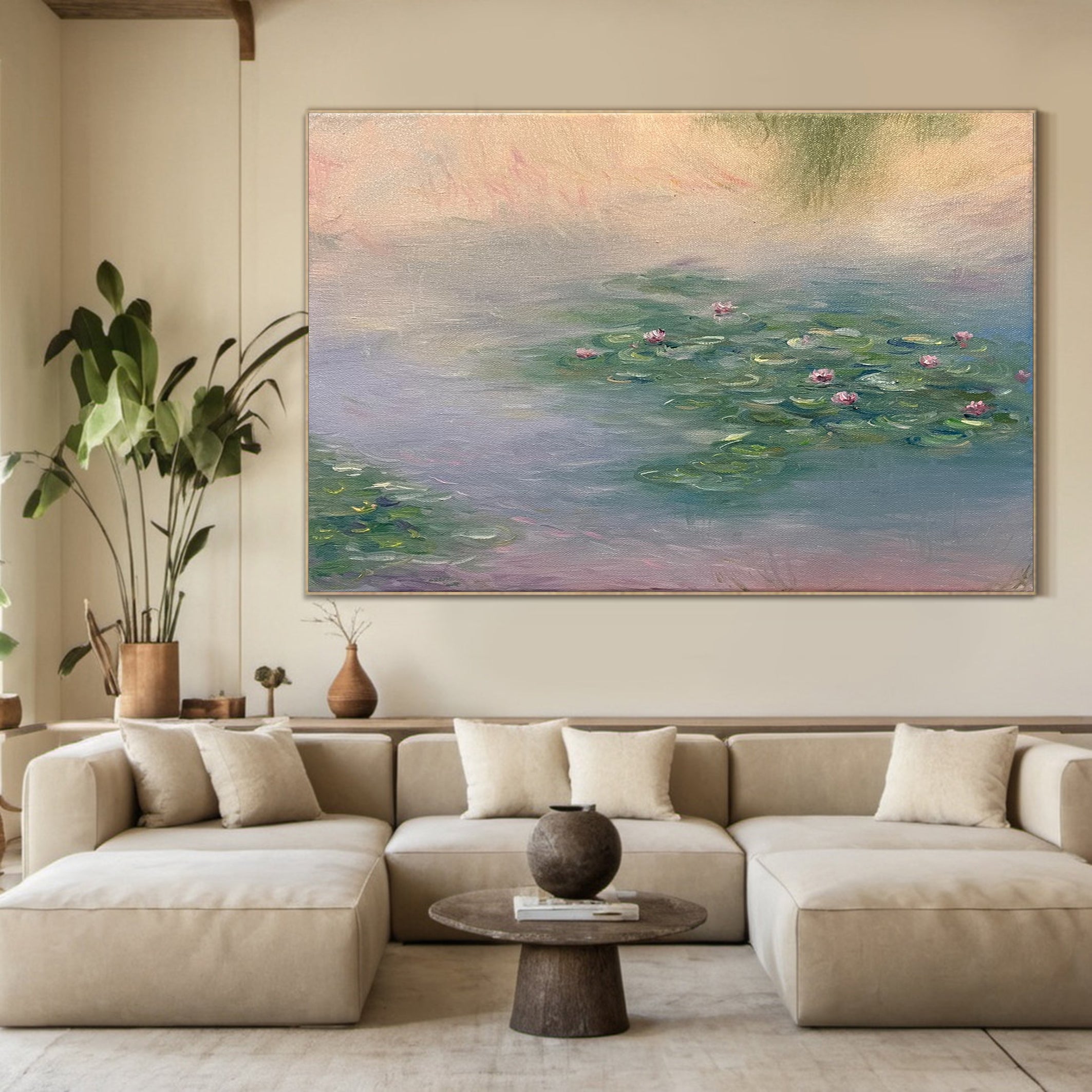 Monet Inspired Lilies, Impressionist Water Art #BGA 184